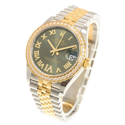 MiroTime  Rolex Watch DATEJUST 278383RBR-0016 OLIVE GREEN SET WITH DIAMONDS