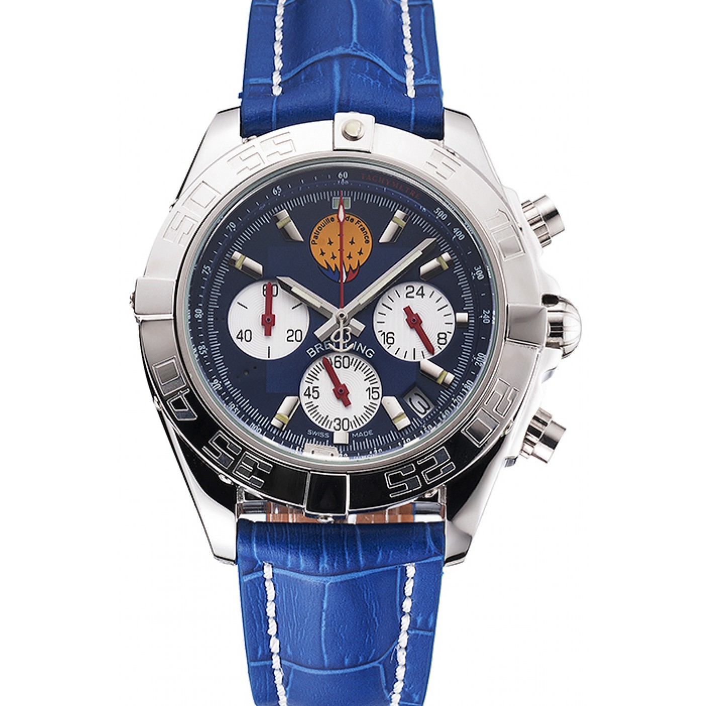 MiroTime Breitling Chronomat Patrouille De France Blue Dial Stainless Steel Case Blue Leather Strap