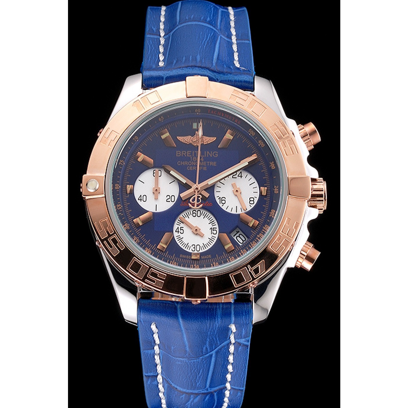 MiroTime Breitling Chronomat Patrouille De France Blue Dial Stainless Steel Case Blue Leather Strap