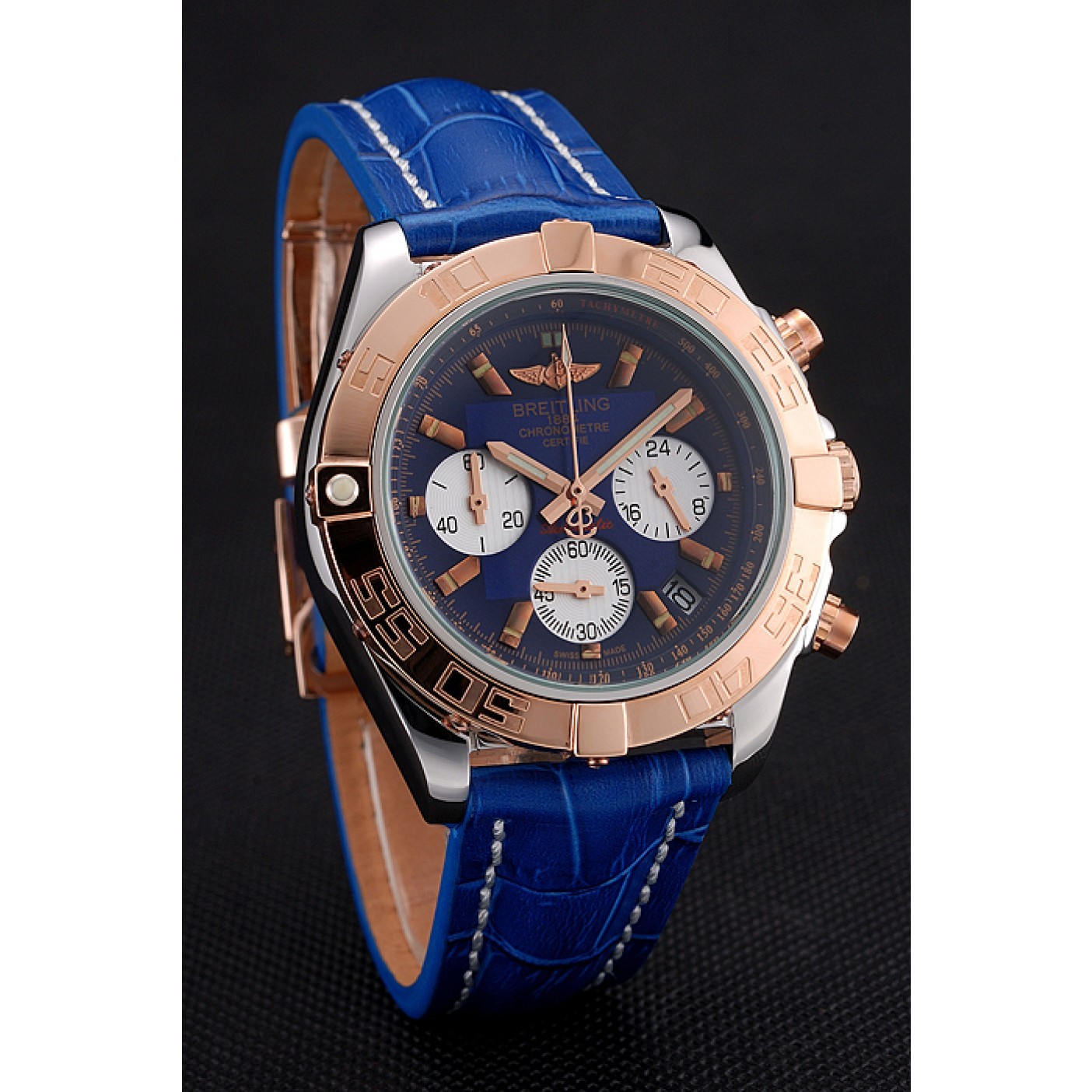 MiroTime Breitling Chronomat Patrouille De France Blue Dial Stainless Steel Case Blue Leather Strap