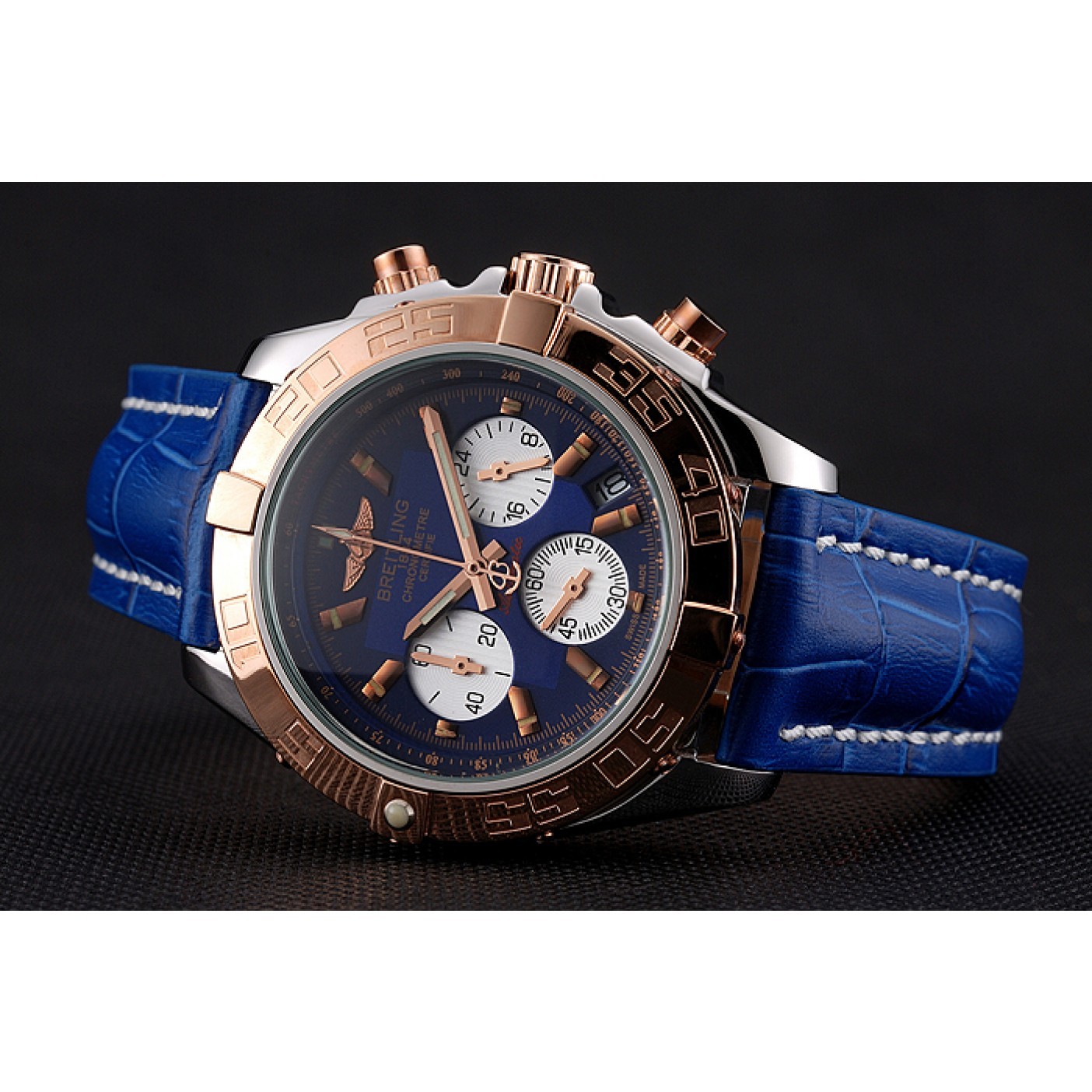 MiroTime Breitling Chronomat Patrouille De France Blue Dial Stainless Steel Case Blue Leather Strap