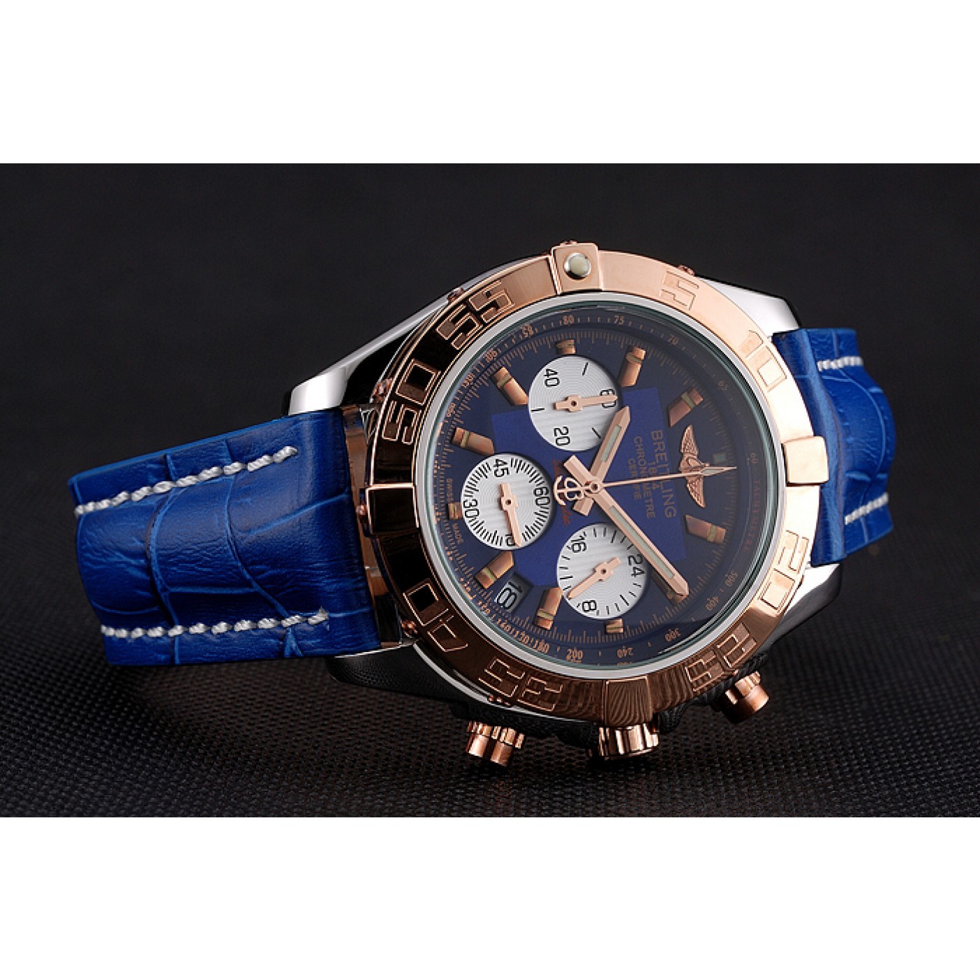 MiroTime Breitling Chronomat Patrouille De France Blue Dial Stainless Steel Case Blue Leather Strap