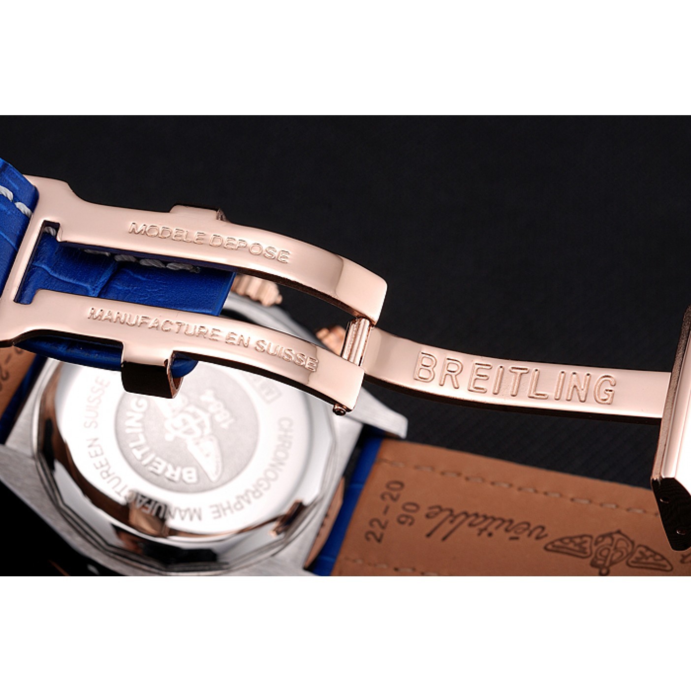 MiroTime Breitling Chronomat Patrouille De France Blue Dial Stainless Steel Case Blue Leather Strap