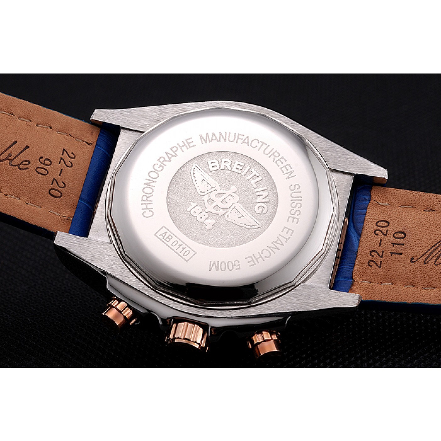 MiroTime Breitling Chronomat Patrouille De France Blue Dial Stainless Steel Case Blue Leather Strap