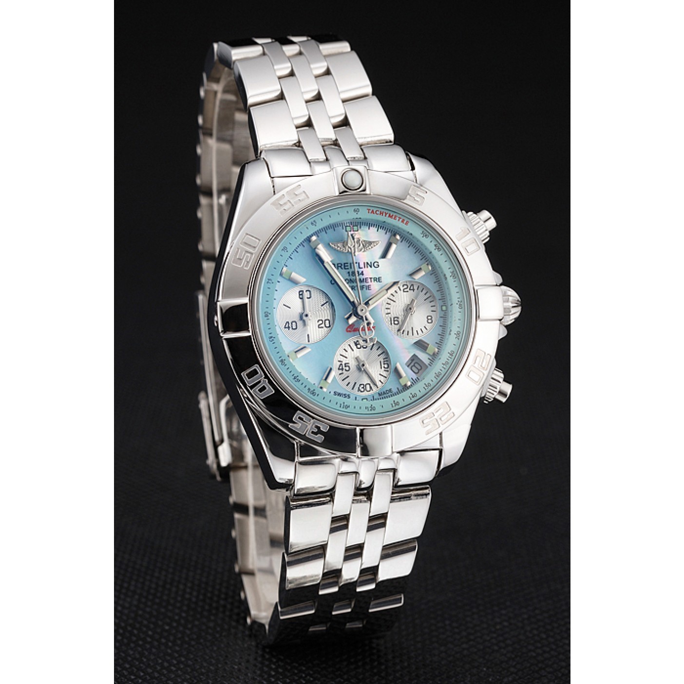 MiroTime Breitling Chronomat Quartz Light Blue Dial Stainless Steel Case And Bracelet