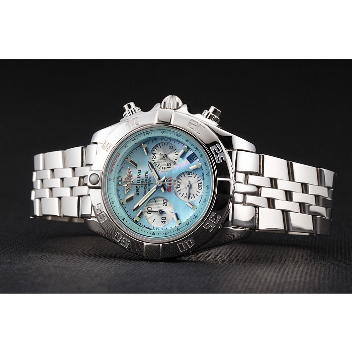 MiroTime Breitling Chronomat Quartz Light Blue Dial Stainless Steel Case And Bracelet