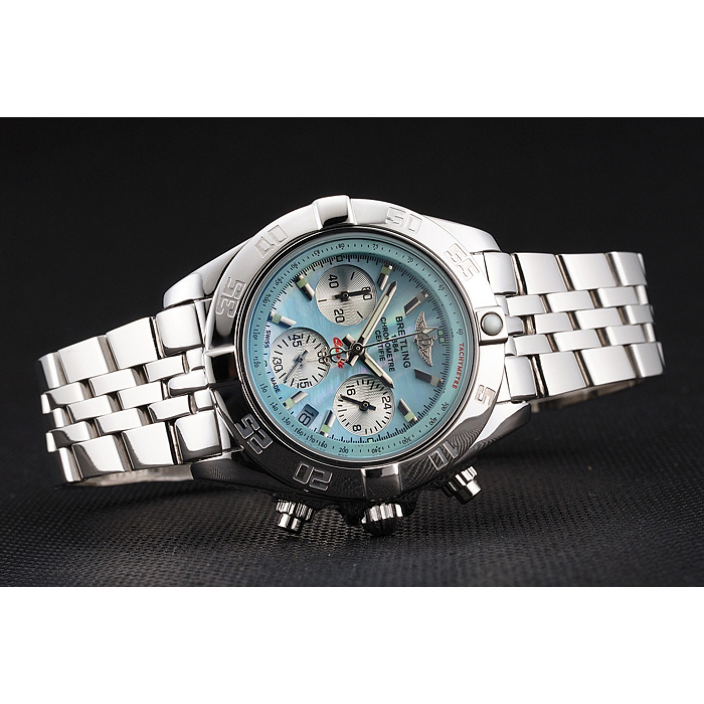 MiroTime Breitling Chronomat Quartz Light Blue Dial Stainless Steel Case And Bracelet