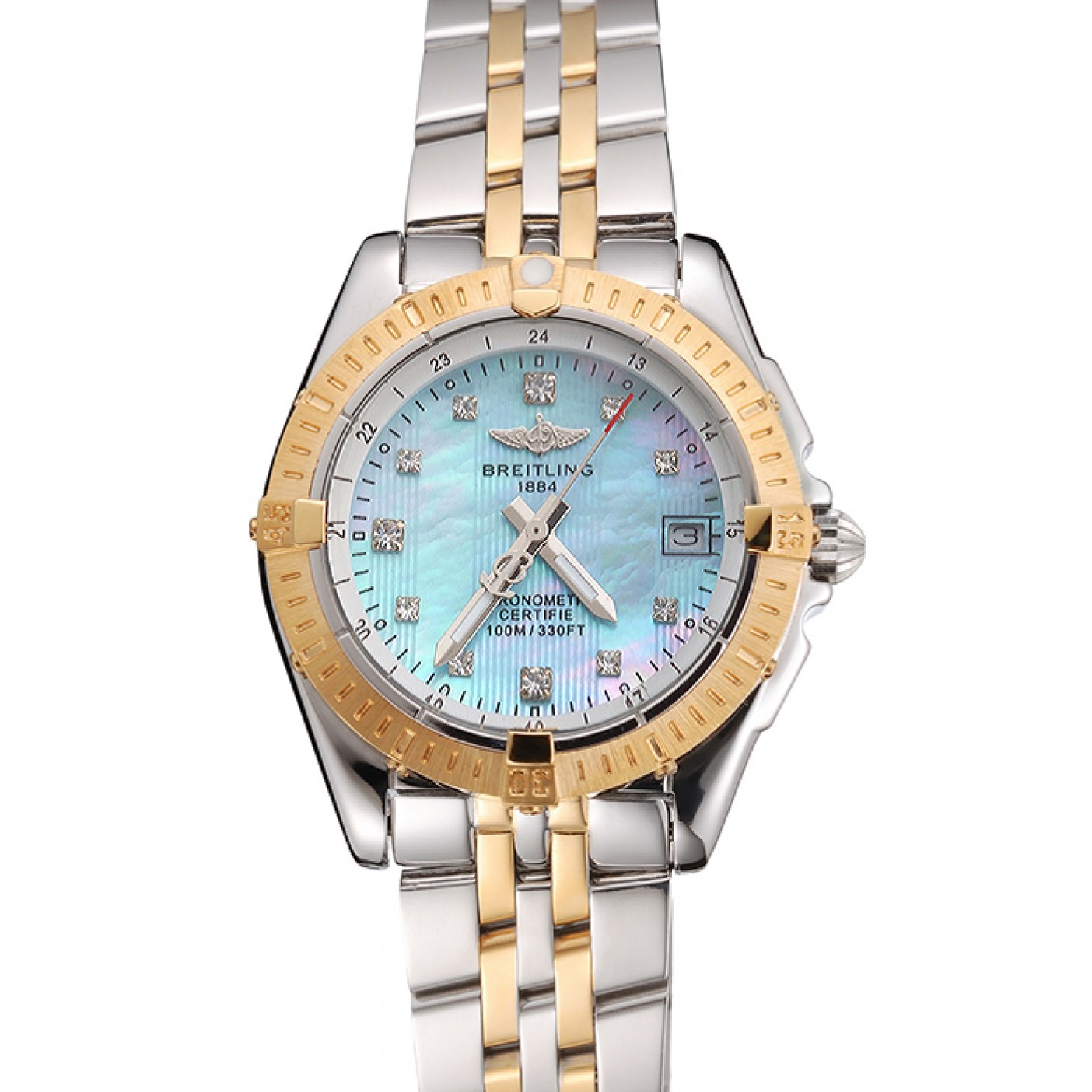 MiroTime Breitling Colt Lady Light Blue Dial Diamond Hour Marks Gold Bezel Stainless Steel Case Two Tone Bracelet