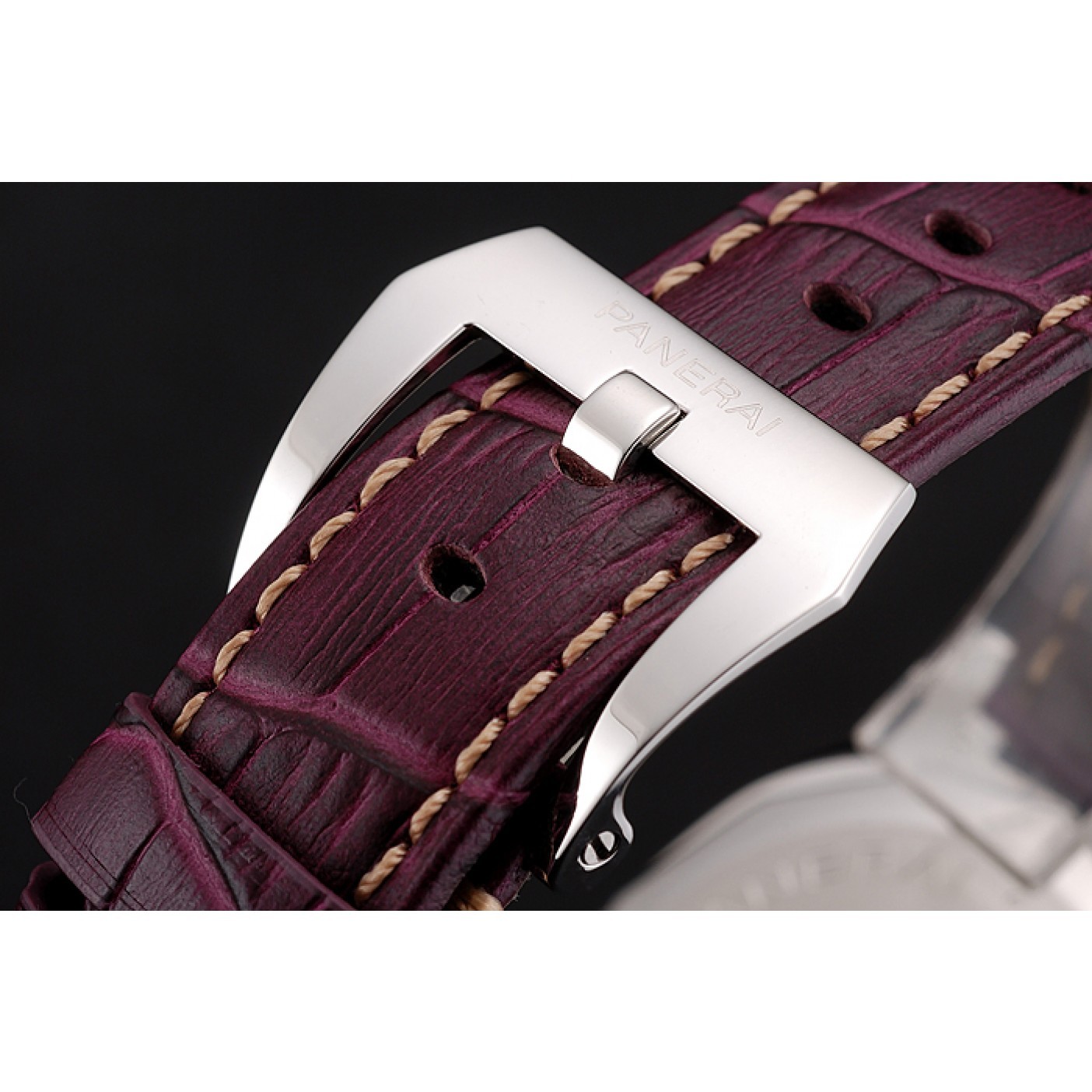 MiroTime Panerai Radiomir 8 Days Chronograph Black Dial Stainless Steel Case Plum Leather Strap 1453795