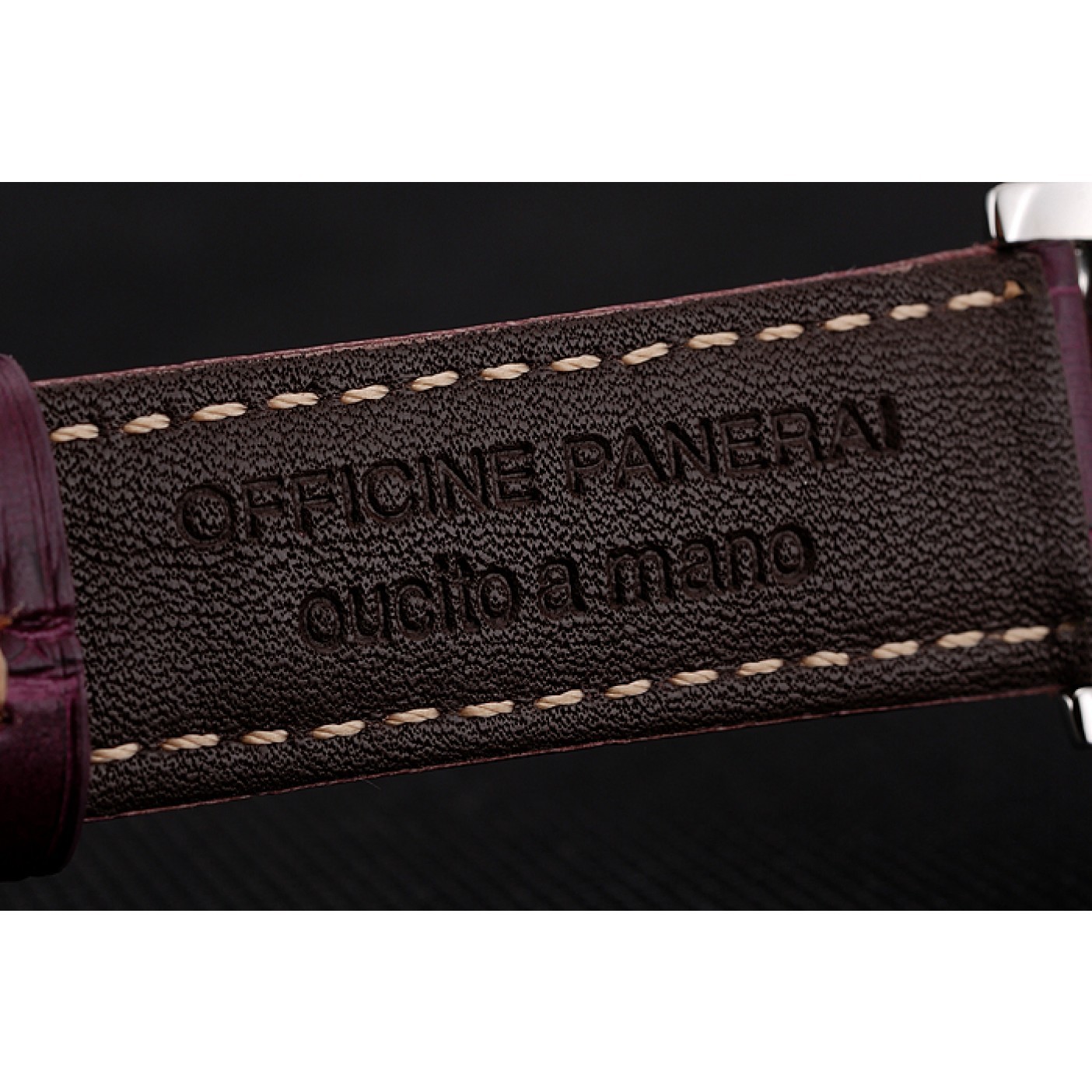 MiroTime Panerai Radiomir 8 Days Chronograph Black Dial Stainless Steel Case Plum Leather Strap 1453795