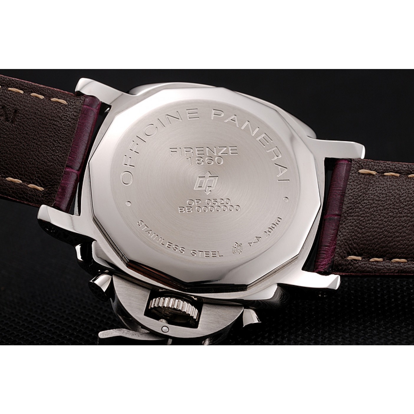 MiroTime Panerai Radiomir 8 Days Chronograph Black Dial Stainless Steel Case Plum Leather Strap 1453795