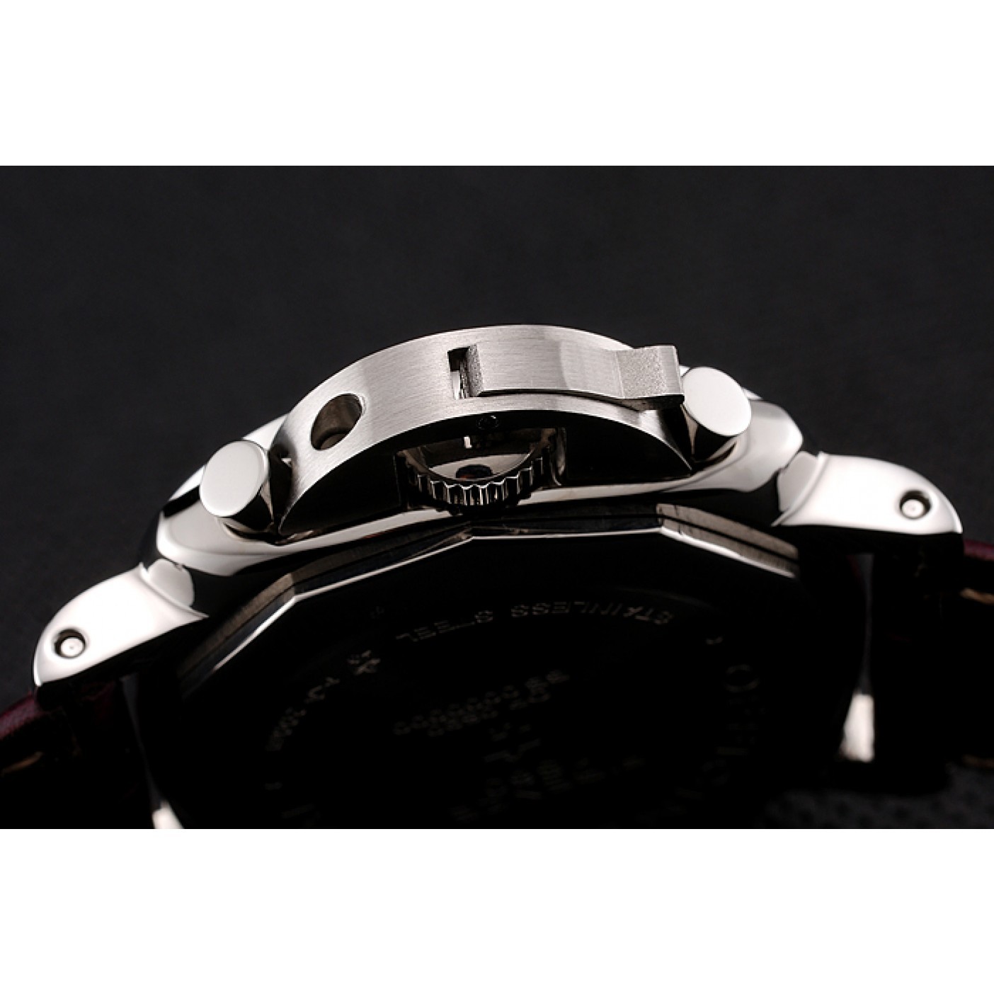 MiroTime Panerai Radiomir 8 Days Chronograph Black Dial Stainless Steel Case Plum Leather Strap 1453795