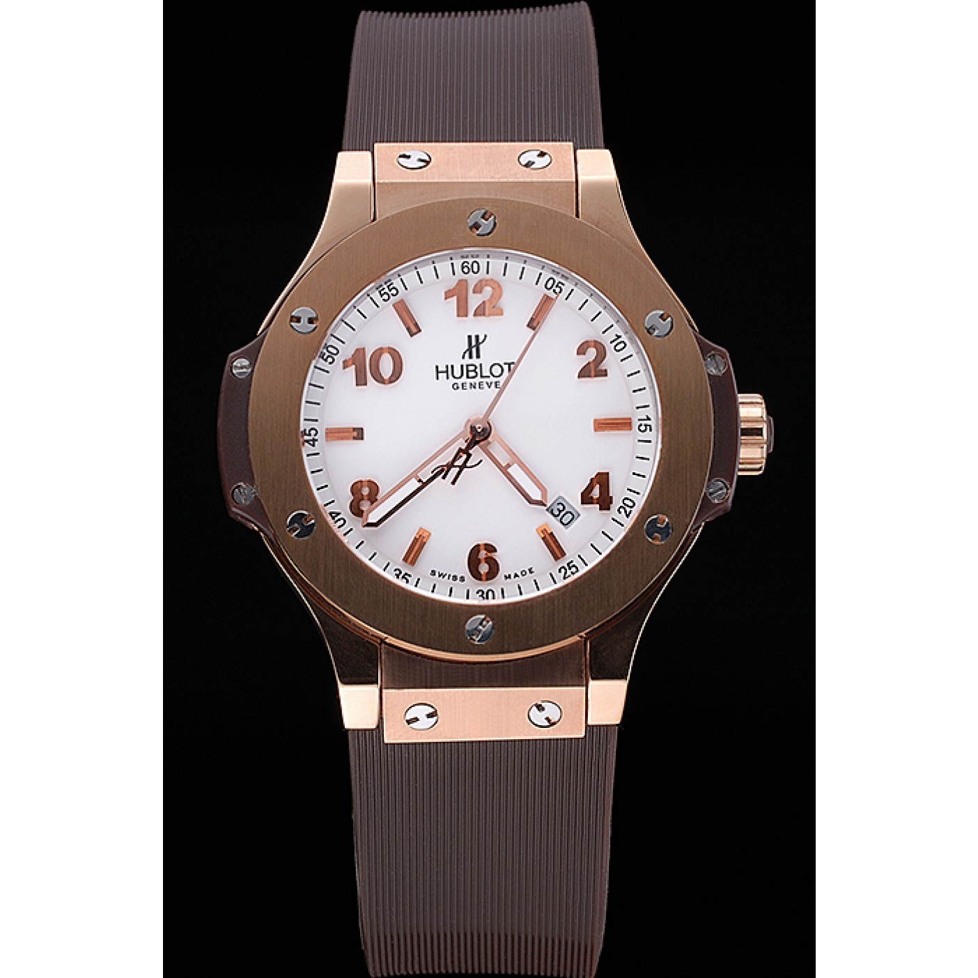 MiroTime Hublot Big Bang King Rose Gold Bezel White Dial Brown Rubber Strap