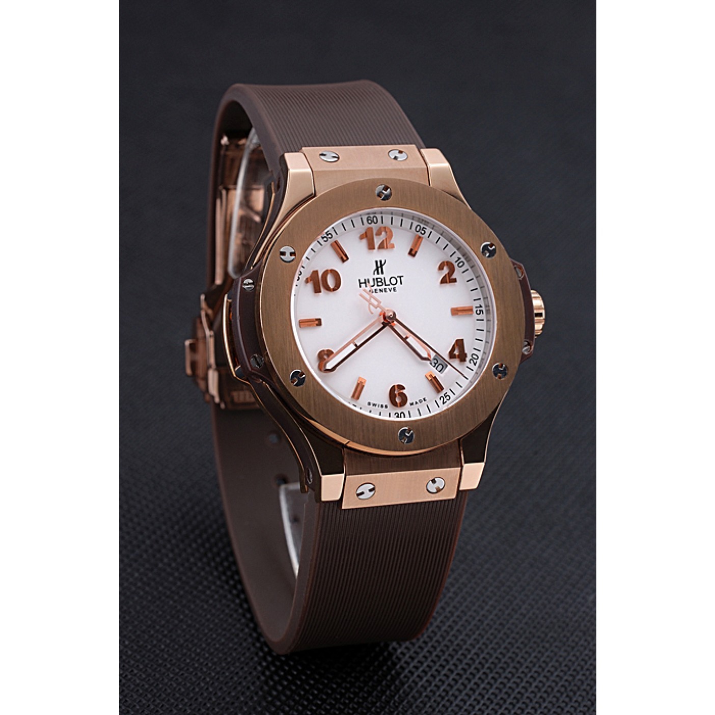 MiroTime Hublot Big Bang King Rose Gold Bezel White Dial Brown Rubber Strap
