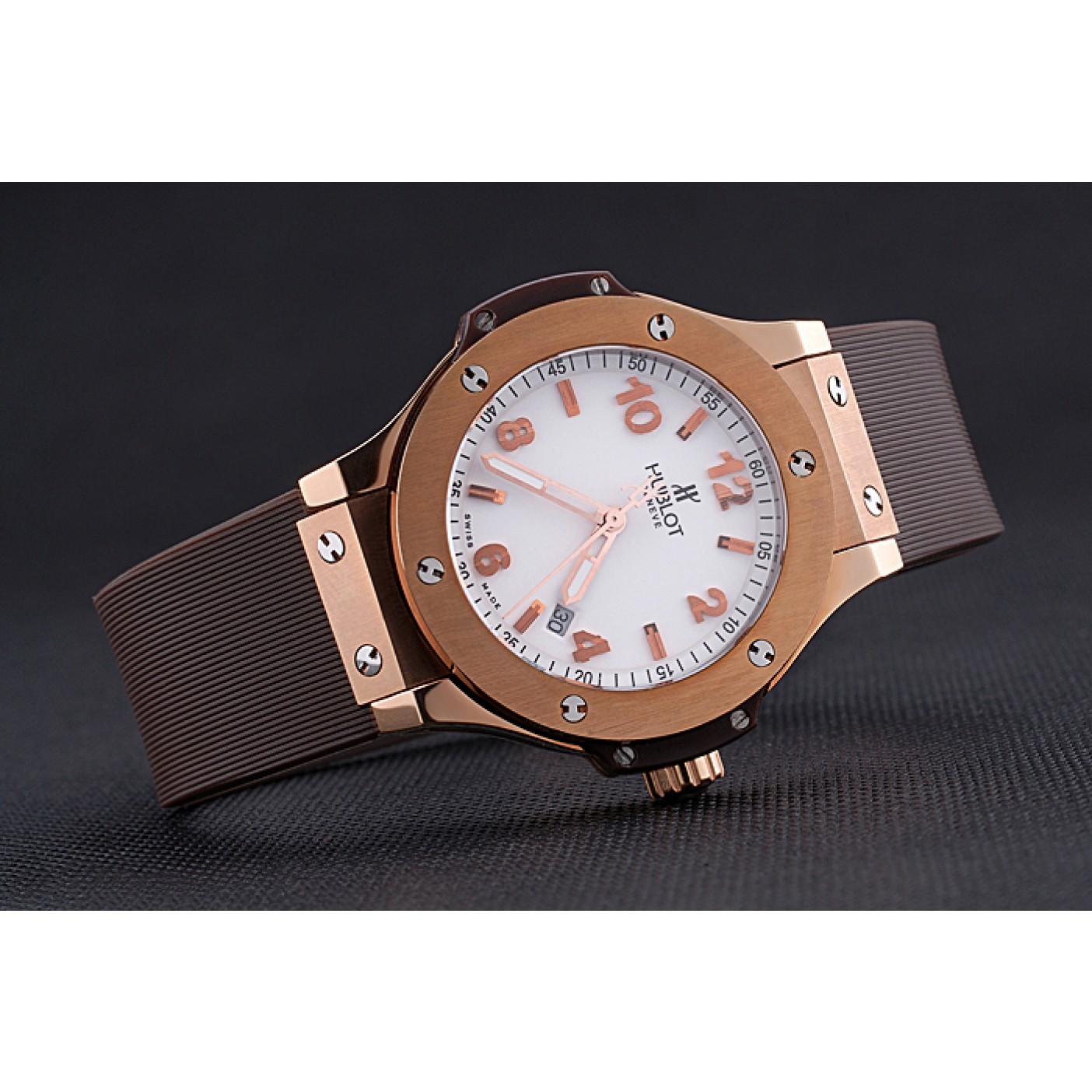 MiroTime Hublot Big Bang King Rose Gold Bezel White Dial Brown Rubber Strap