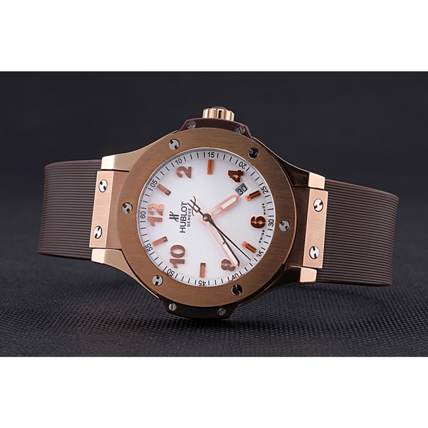 MiroTime Hublot Big Bang King Rose Gold Bezel White Dial Brown Rubber Strap