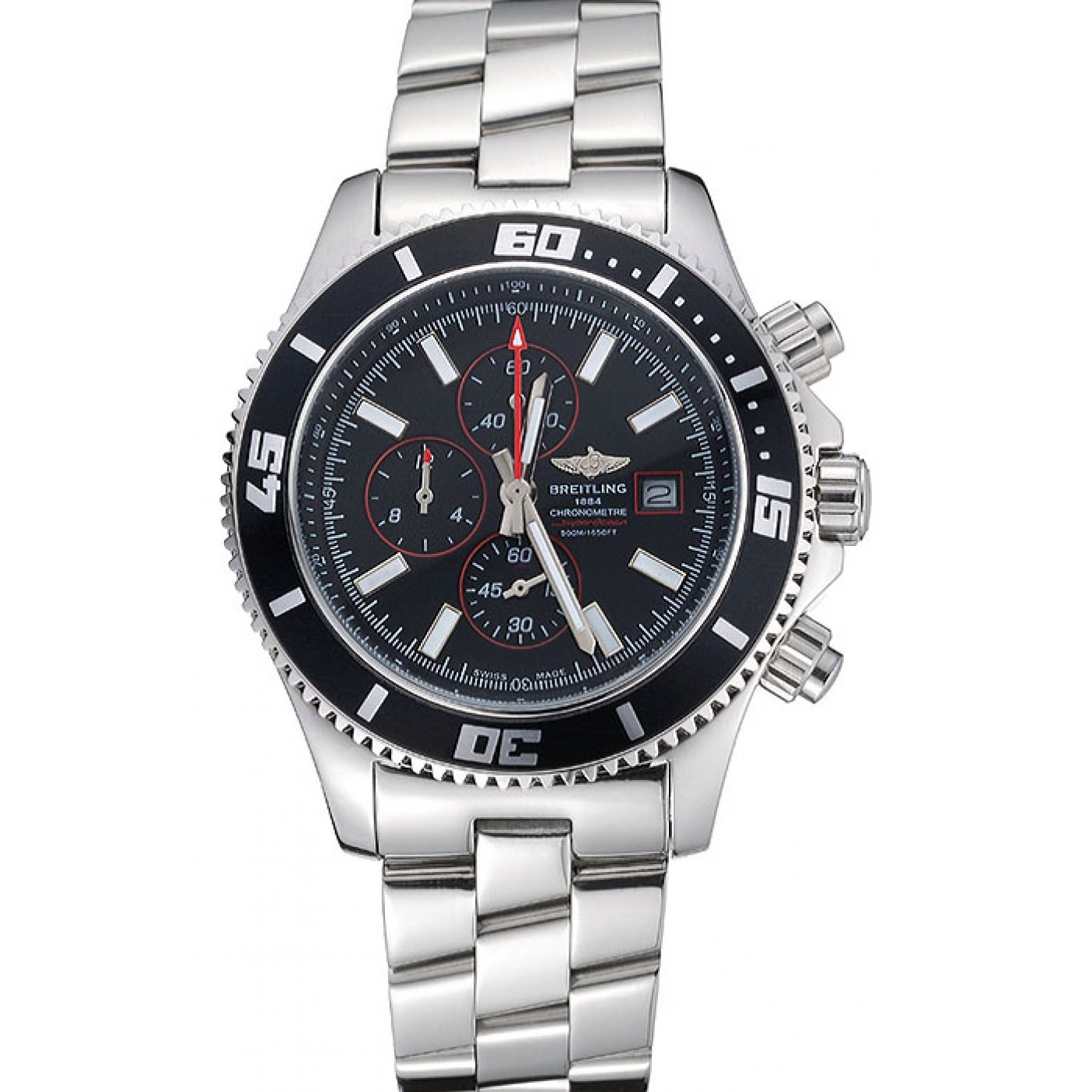 MiroTime Breitling Superocean Chronograph II Black Dial Stainless Steel Bracelet 622428