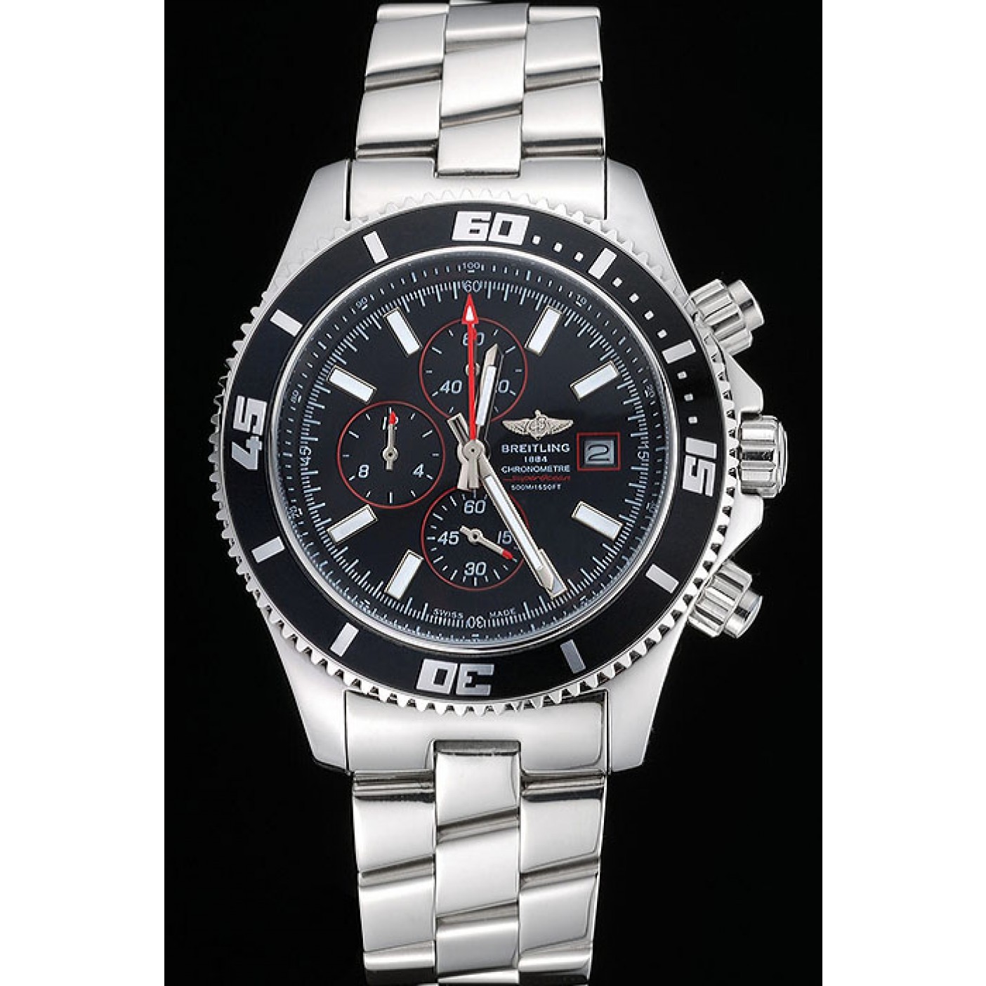 MiroTime Breitling Superocean Chronograph II Black Dial Stainless Steel Bracelet 622428