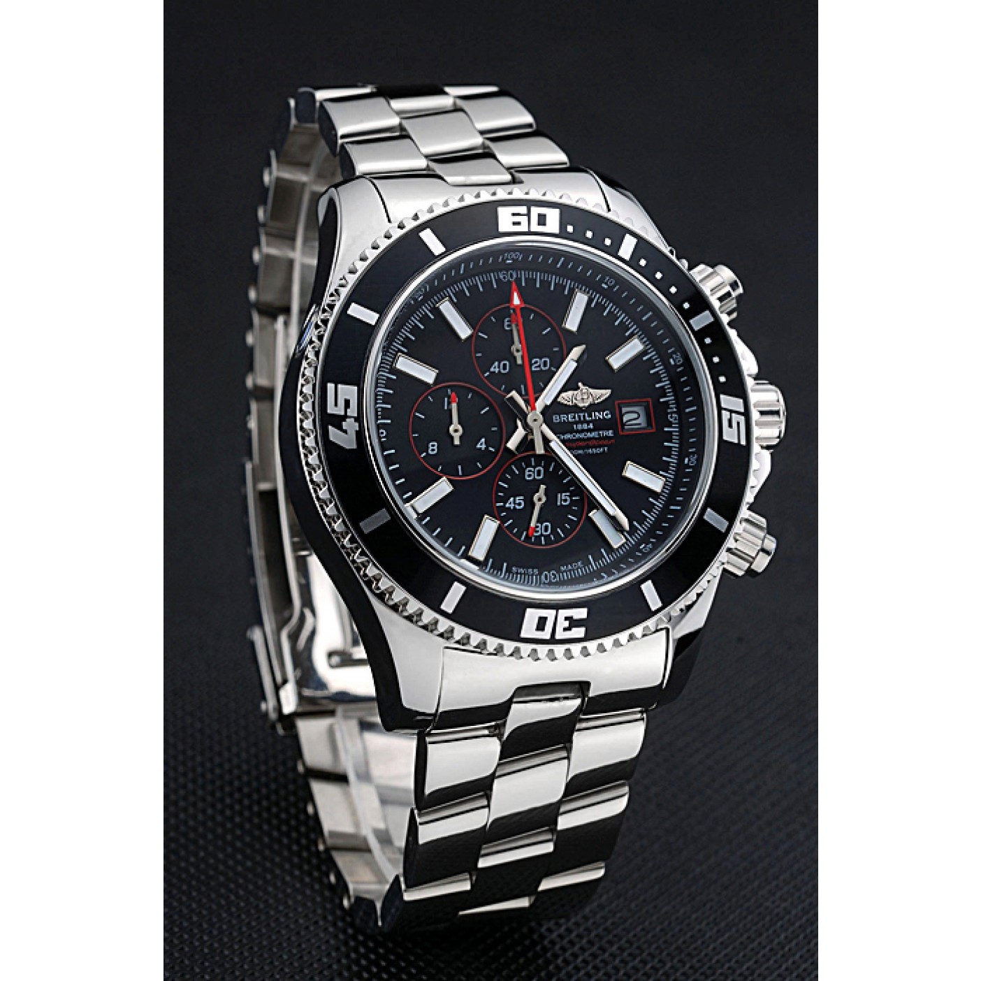 MiroTime Breitling Superocean Chronograph II Black Dial Stainless Steel Bracelet 622428
