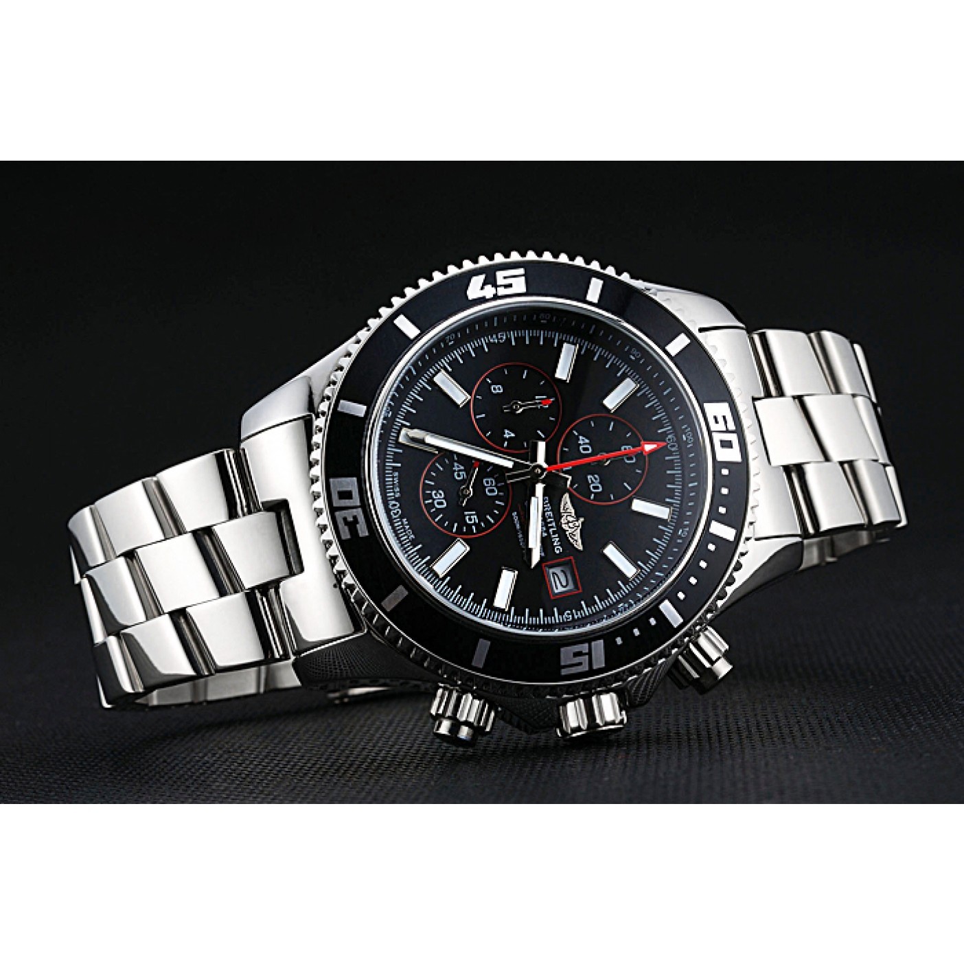 MiroTime Breitling Superocean Chronograph II Black Dial Stainless Steel Bracelet 622428