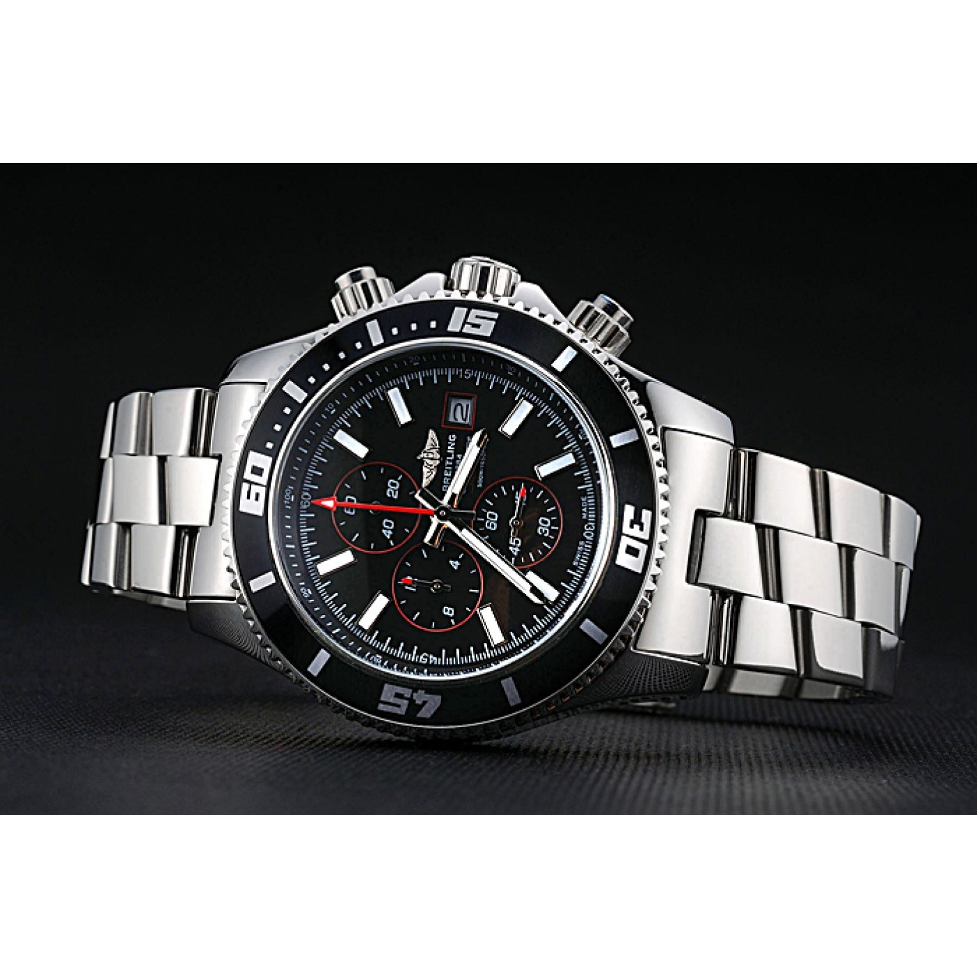 MiroTime Breitling Superocean Chronograph II Black Dial Stainless Steel Bracelet 622428