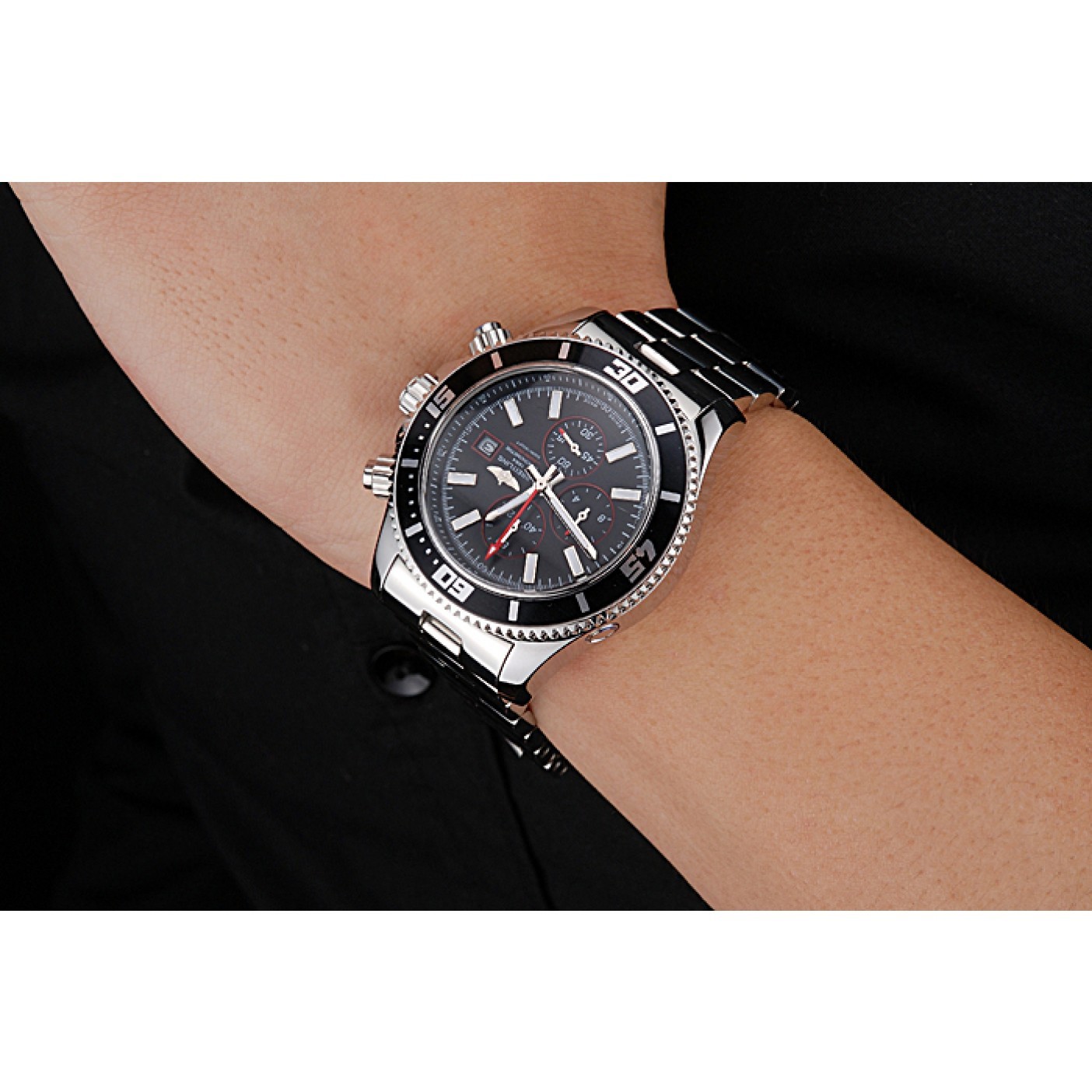 MiroTime Breitling Superocean Chronograph II Black Dial Stainless Steel Bracelet 622428