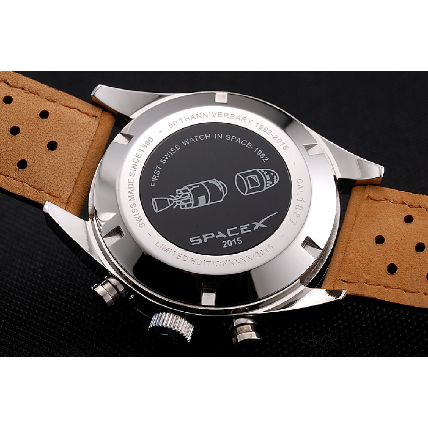 MiroTime Tag Heuer Carrera SpaceX Silver Bezel with Black Dial and Light Brown Leather Strap tag264 621535