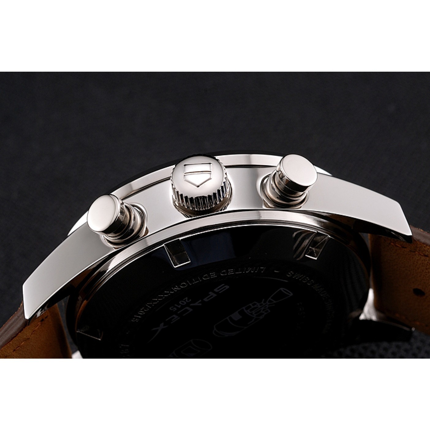 MiroTime Tag Heuer Carrera SpaceX Silver Bezel with Black Dial and Light Brown Leather Strap tag264 621535