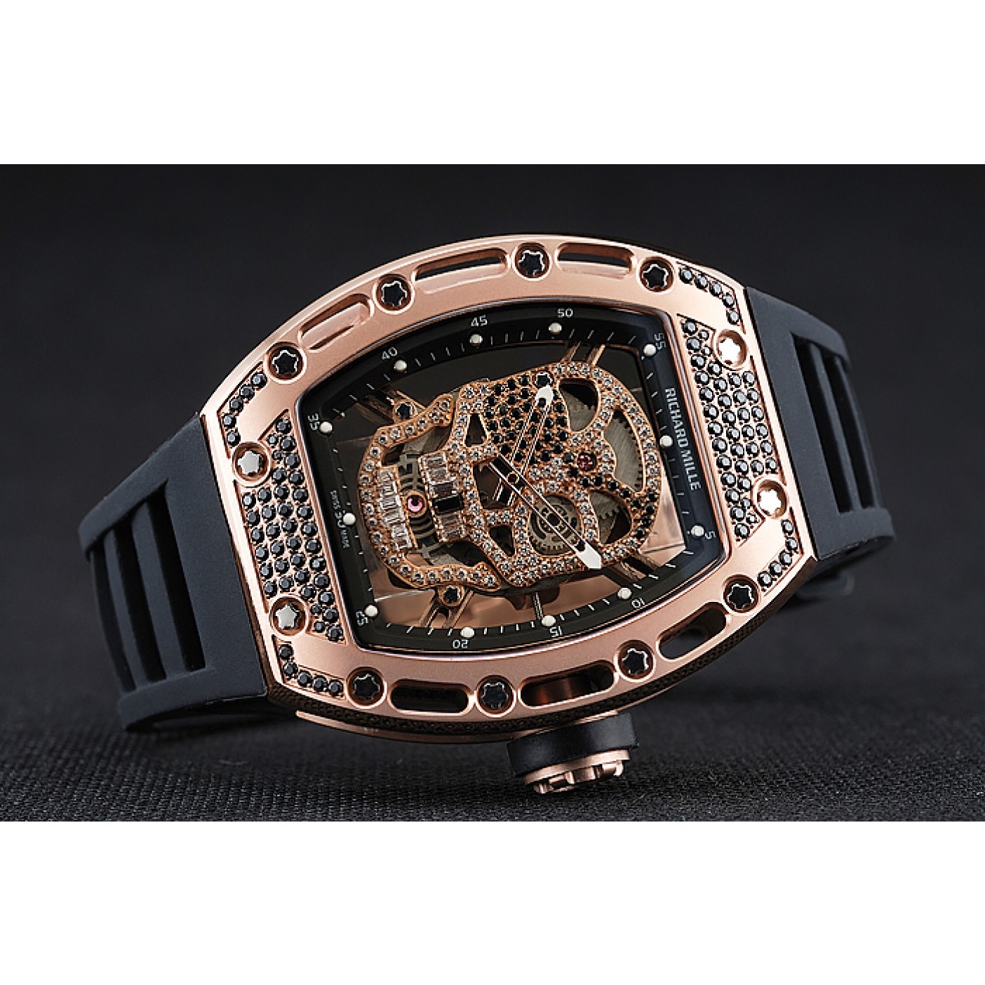 MiroTime Richard Mille Tourbillon Skull RM 052 Rose Gold Case Black Rubber Bracelet 1454252