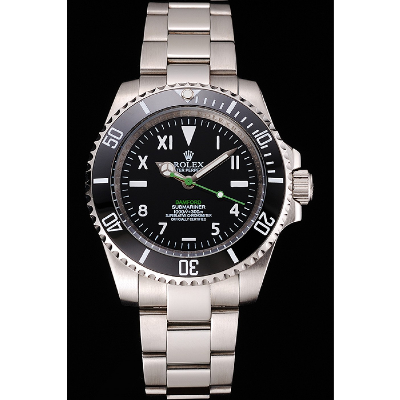 MiroTime Rolex Bamford Submariner Black Dial With Roman Numerals Black Bezel Stainless Steel Case And Bracelet