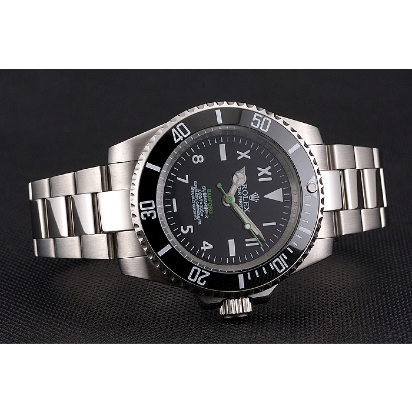 MiroTime Rolex Bamford Submariner Black Dial With Roman Numerals Black Bezel Stainless Steel Case And Bracelet