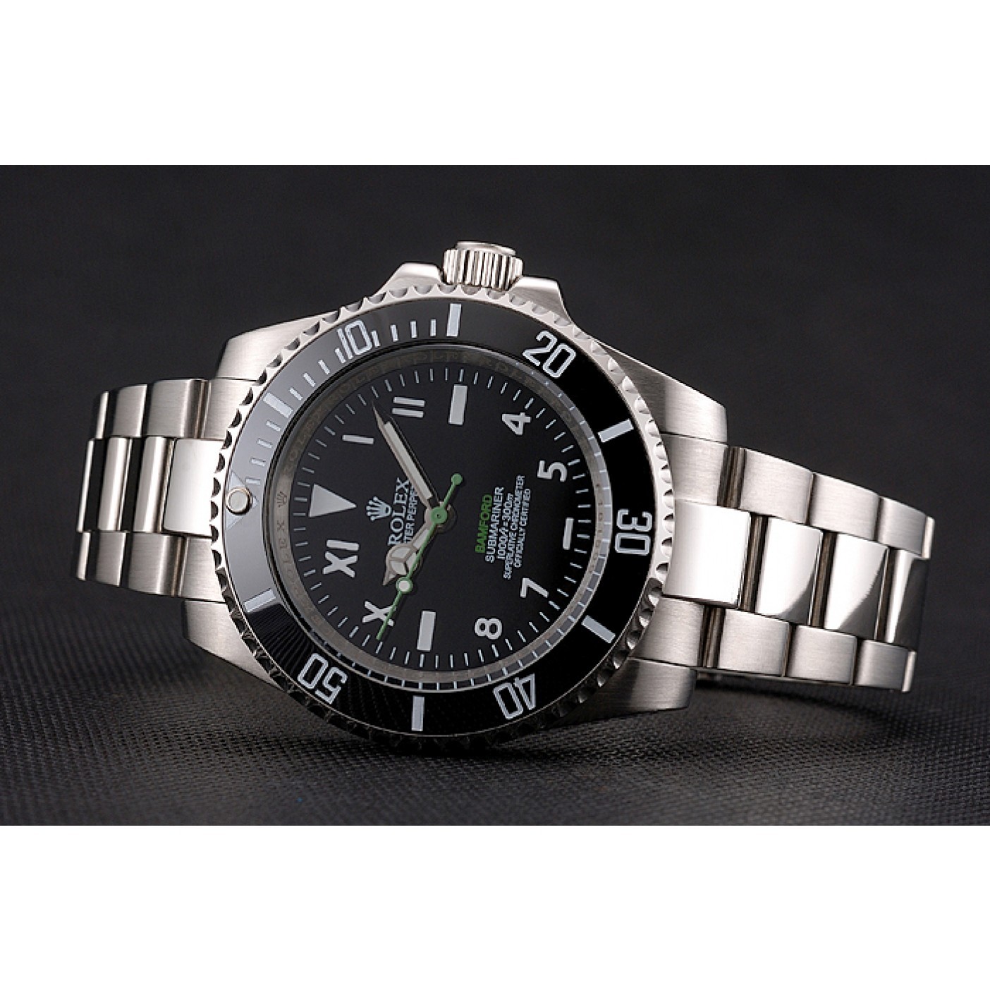 MiroTime Rolex Bamford Submariner Black Dial With Roman Numerals Black Bezel Stainless Steel Case And Bracelet