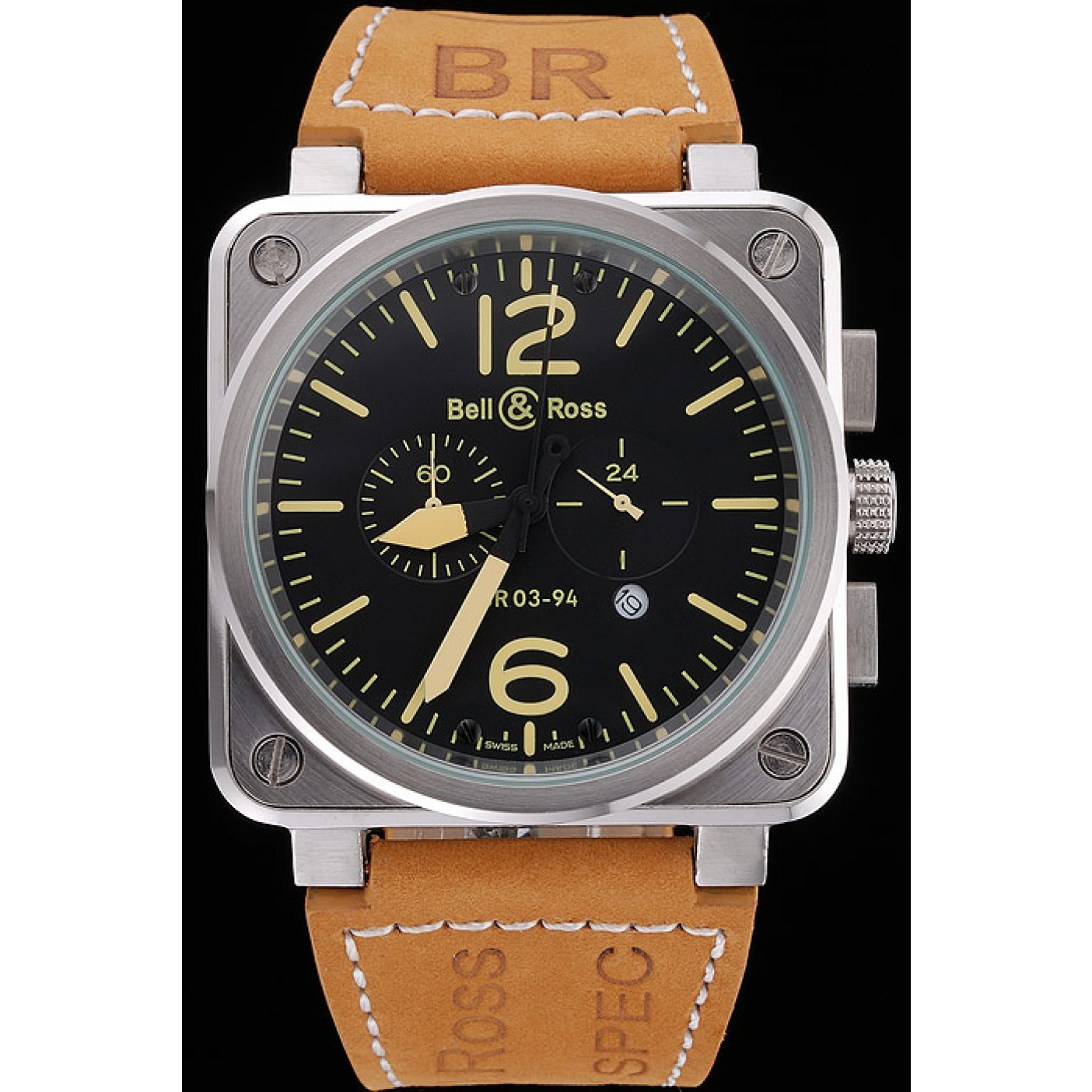 MiroTime Bell and Ross BR 03-94 Black Dial Silver Case Brown Leather Strap