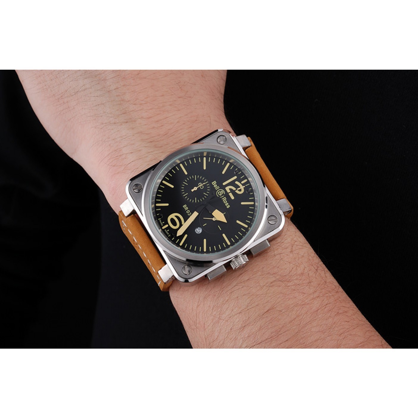 MiroTime Bell and Ross BR 03-94 Black Dial Silver Case Brown Leather Strap