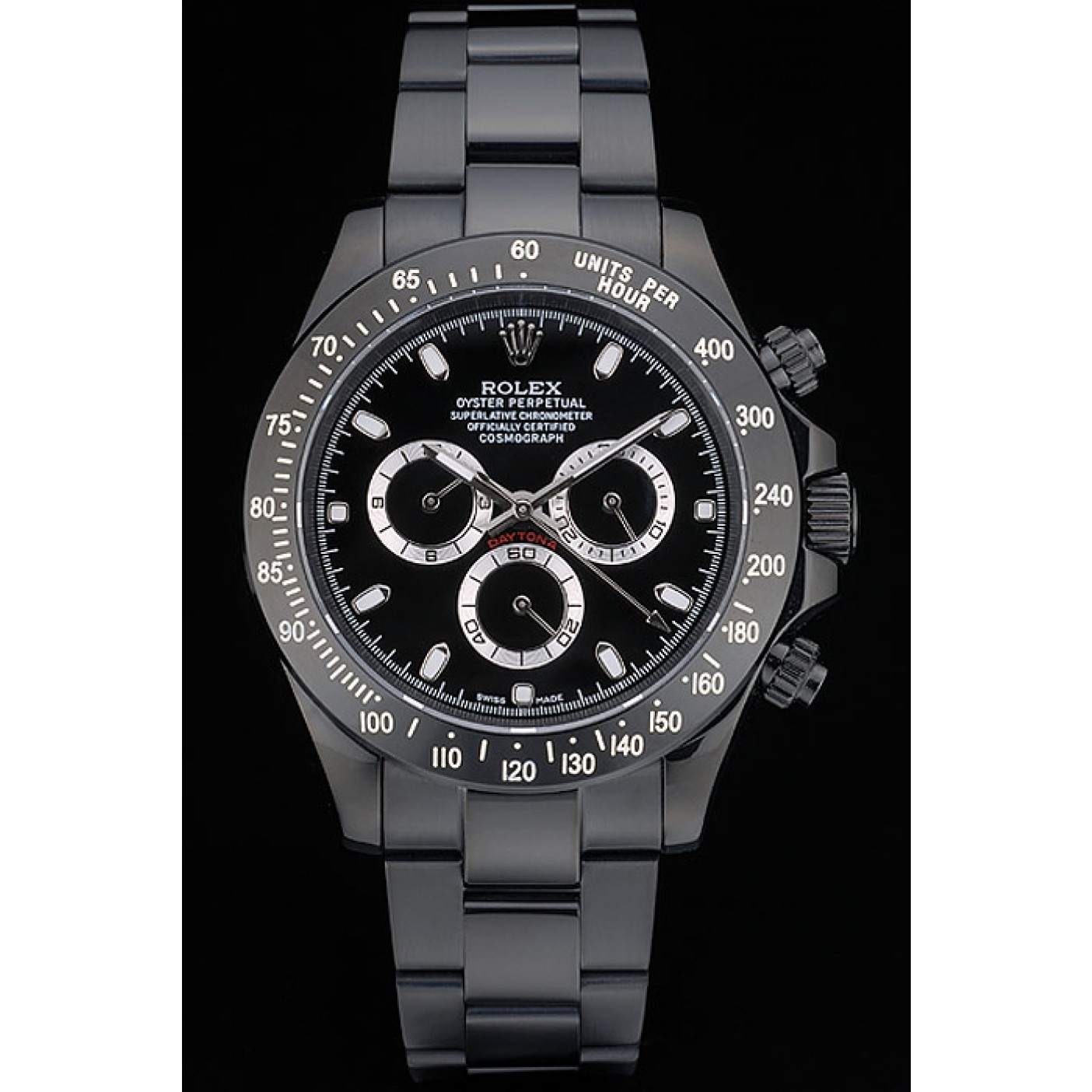 MiroTime Rolex Daytona Black Ion Plated Tachymeter Black Stainless Steel Strap Black Dial 80247