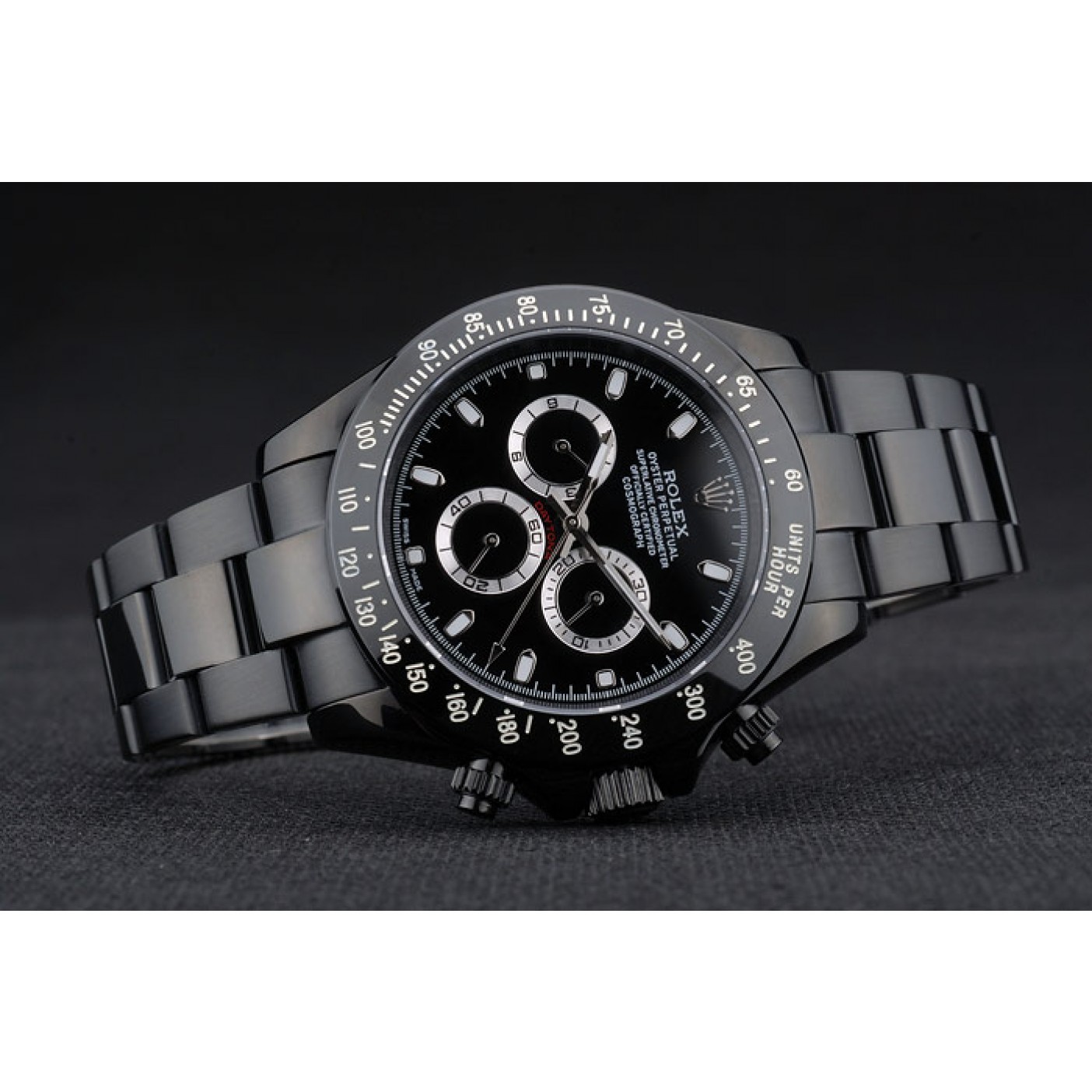 MiroTime Rolex Daytona Black Ion Plated Tachymeter Black Stainless Steel Strap Black Dial 80247