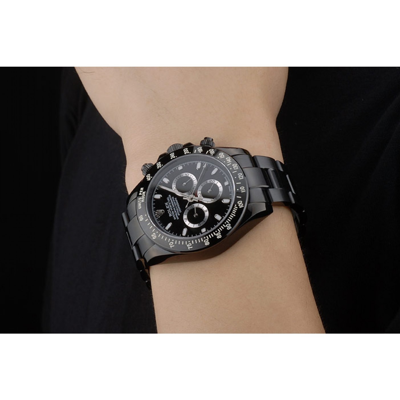 MiroTime Rolex Daytona Black Ion Plated Tachymeter Black Stainless Steel Strap Black Dial 80247