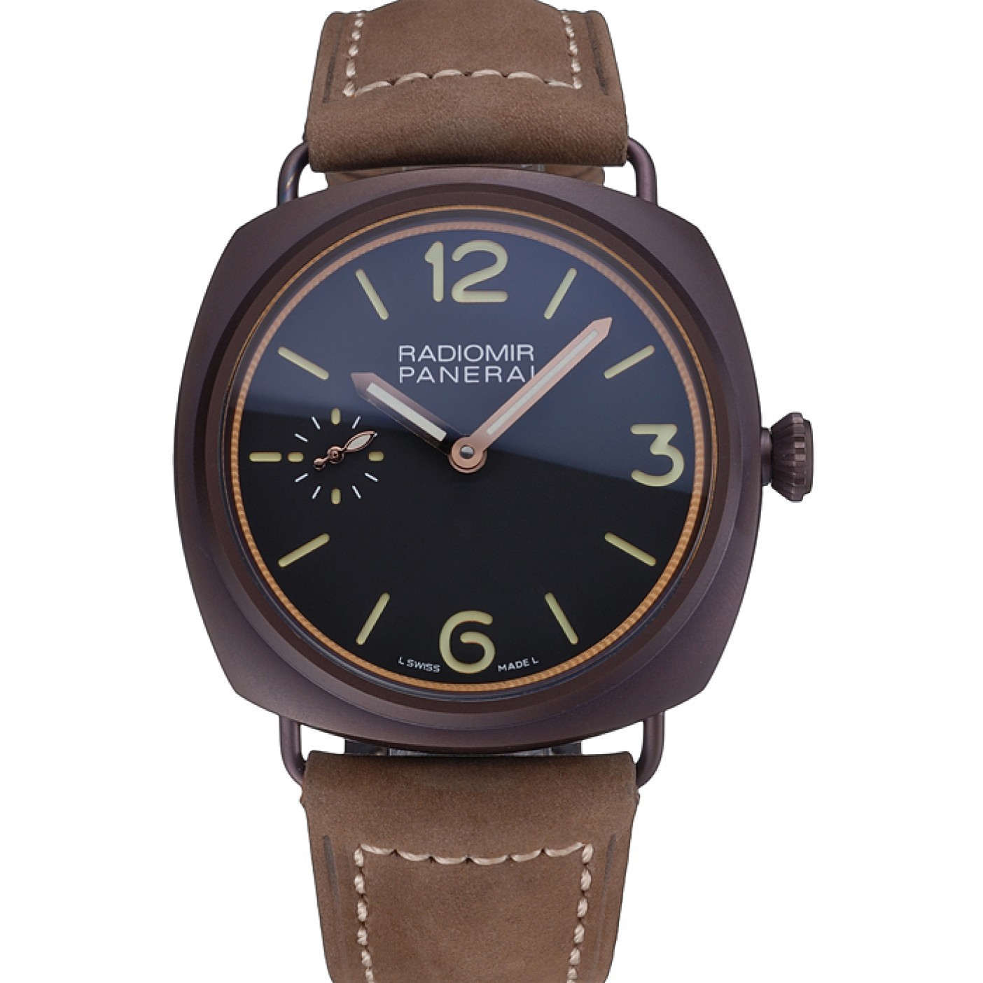 MiroTime Panerai Radiomir Brown Stainless Steel Bezel Brown Leather Bracelet 622324