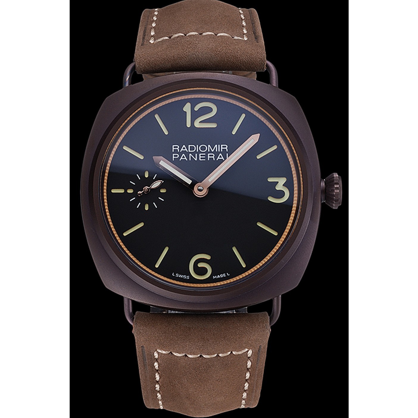 MiroTime Panerai Radiomir Brown Stainless Steel Bezel Brown Leather Bracelet 622324