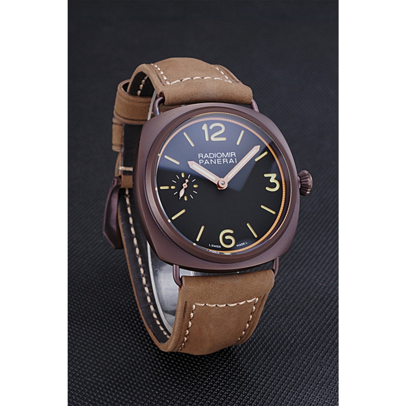 MiroTime Panerai Radiomir Brown Stainless Steel Bezel Brown Leather Bracelet 622324