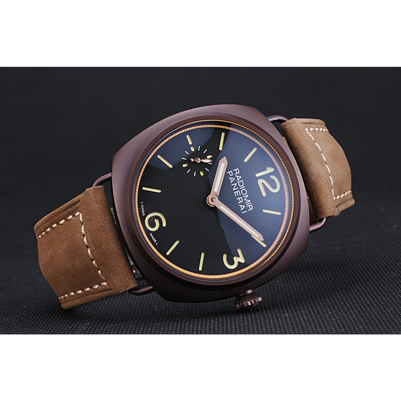 MiroTime Panerai Radiomir Brown Stainless Steel Bezel Brown Leather Bracelet 622324