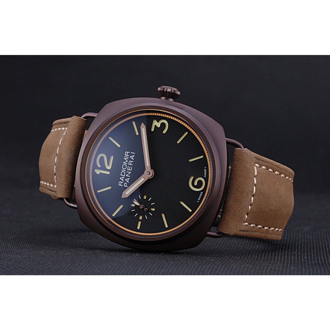 MiroTime Panerai Radiomir Brown Stainless Steel Bezel Brown Leather Bracelet 622324