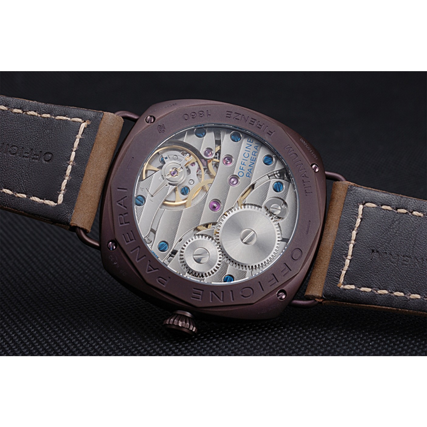 MiroTime Panerai Radiomir Brown Stainless Steel Bezel Brown Leather Bracelet 622324
