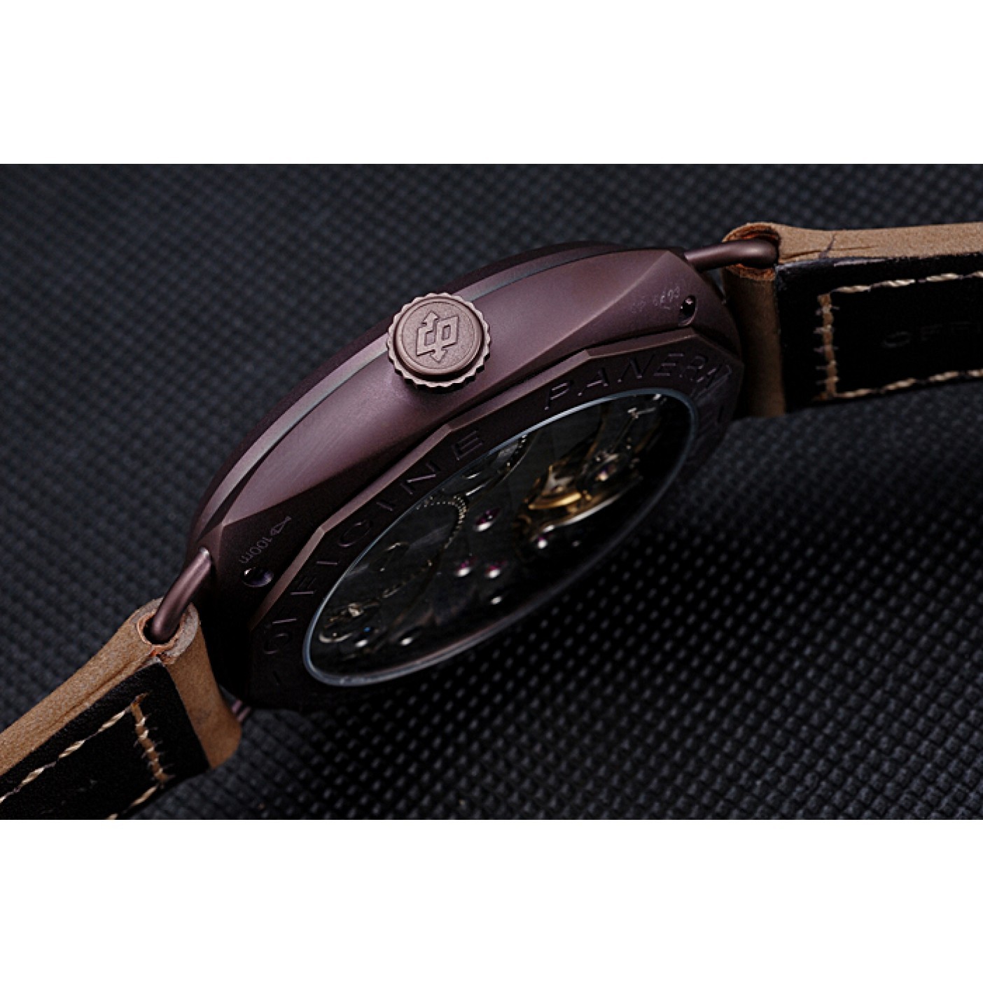 MiroTime Panerai Radiomir Brown Stainless Steel Bezel Brown Leather Bracelet 622324