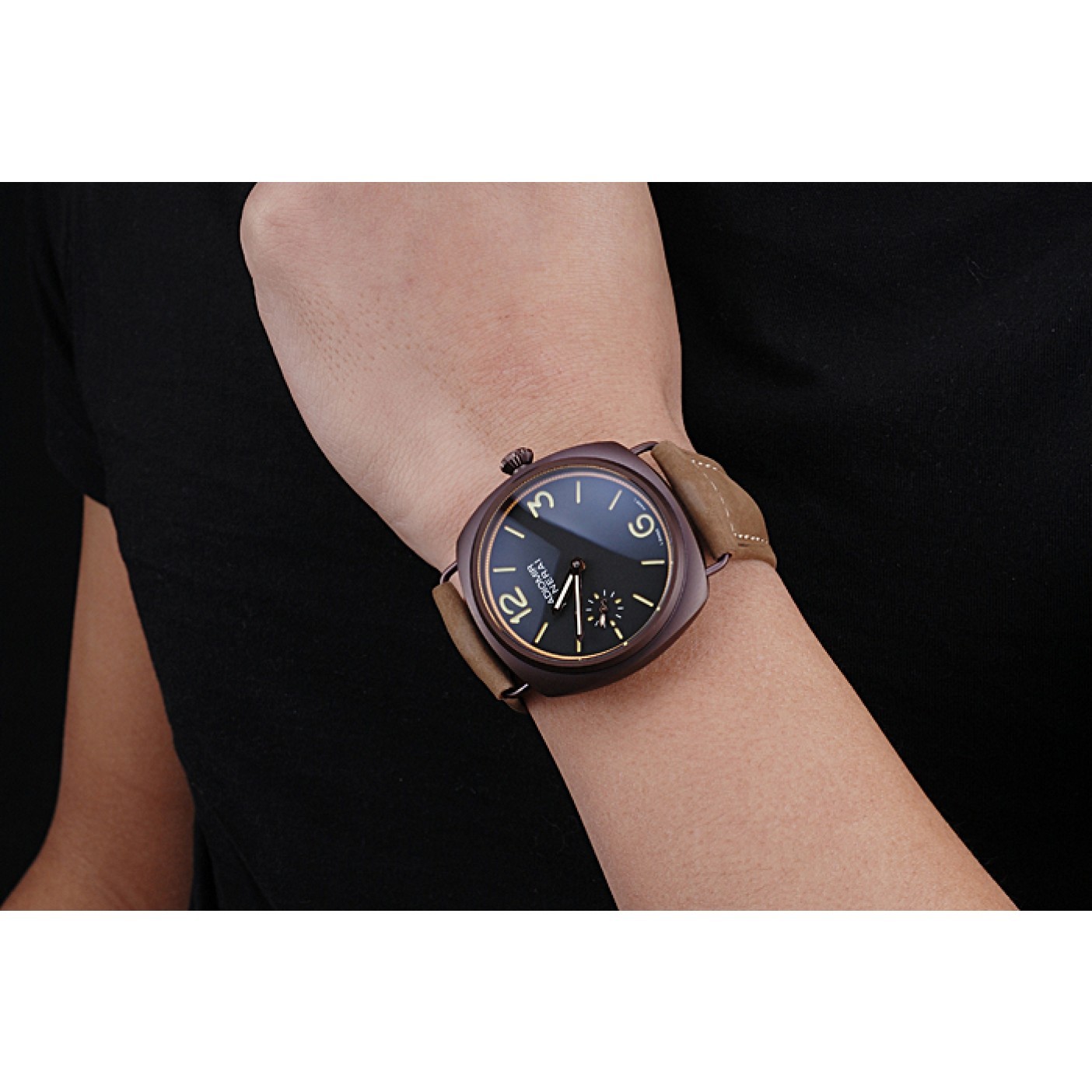 MiroTime Panerai Radiomir Brown Stainless Steel Bezel Brown Leather Bracelet 622324