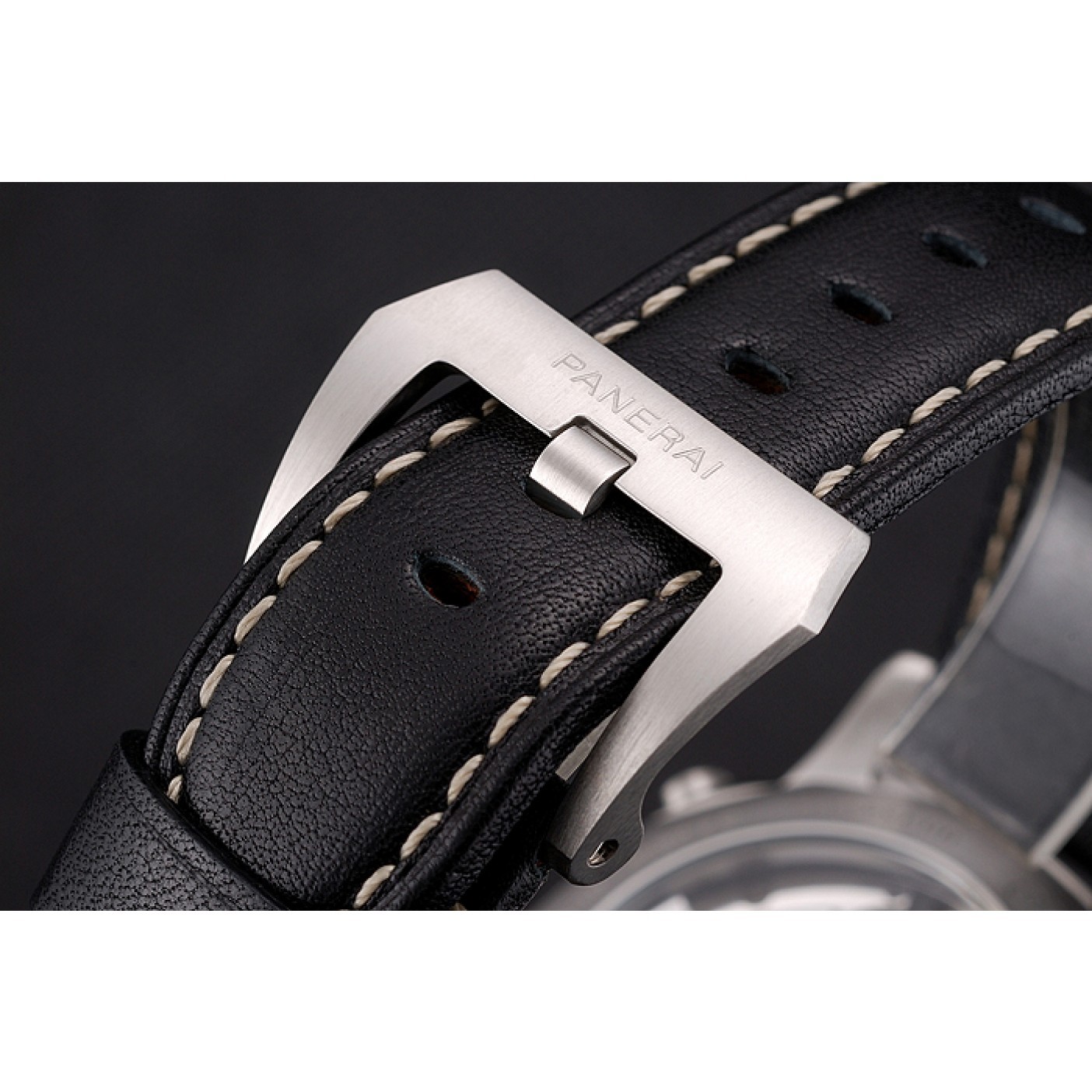 MiroTime Swiss Panerai Luminor Flyback Chronograph Black Dial Stainless Steel Case Black Leather Strap