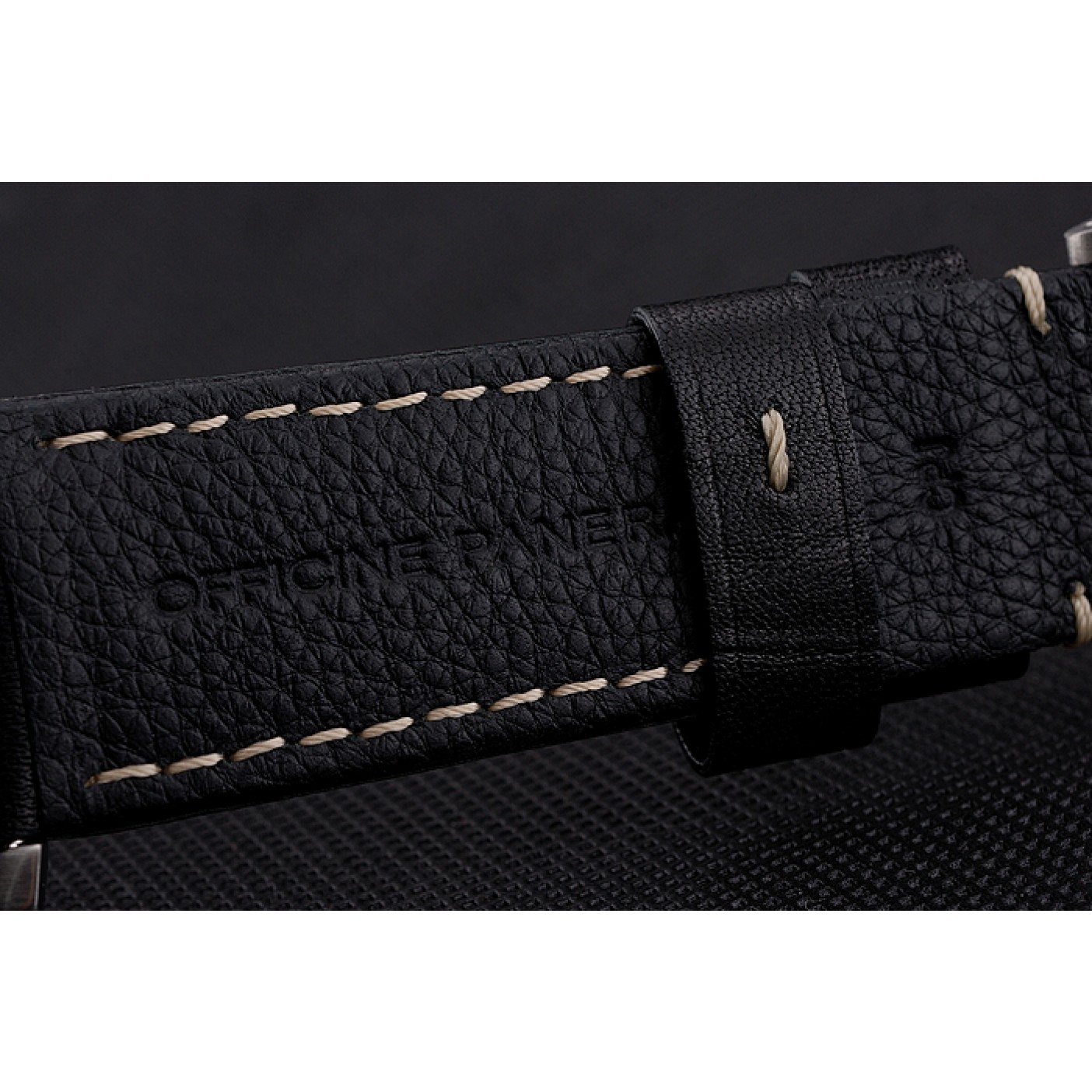 MiroTime Swiss Panerai Luminor Flyback Chronograph Black Dial Stainless Steel Case Black Leather Strap