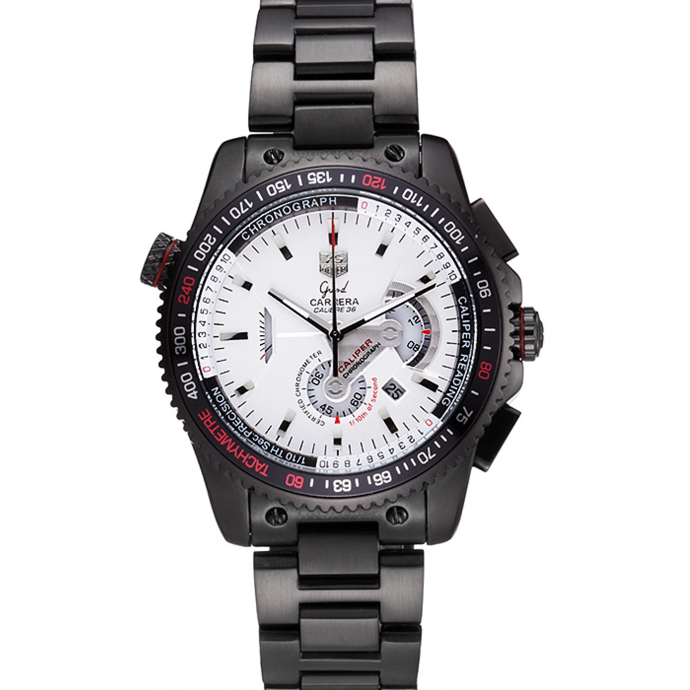 MiroTime Tag Heuer Carrera Black Stainless Steel Case White Dial 98242