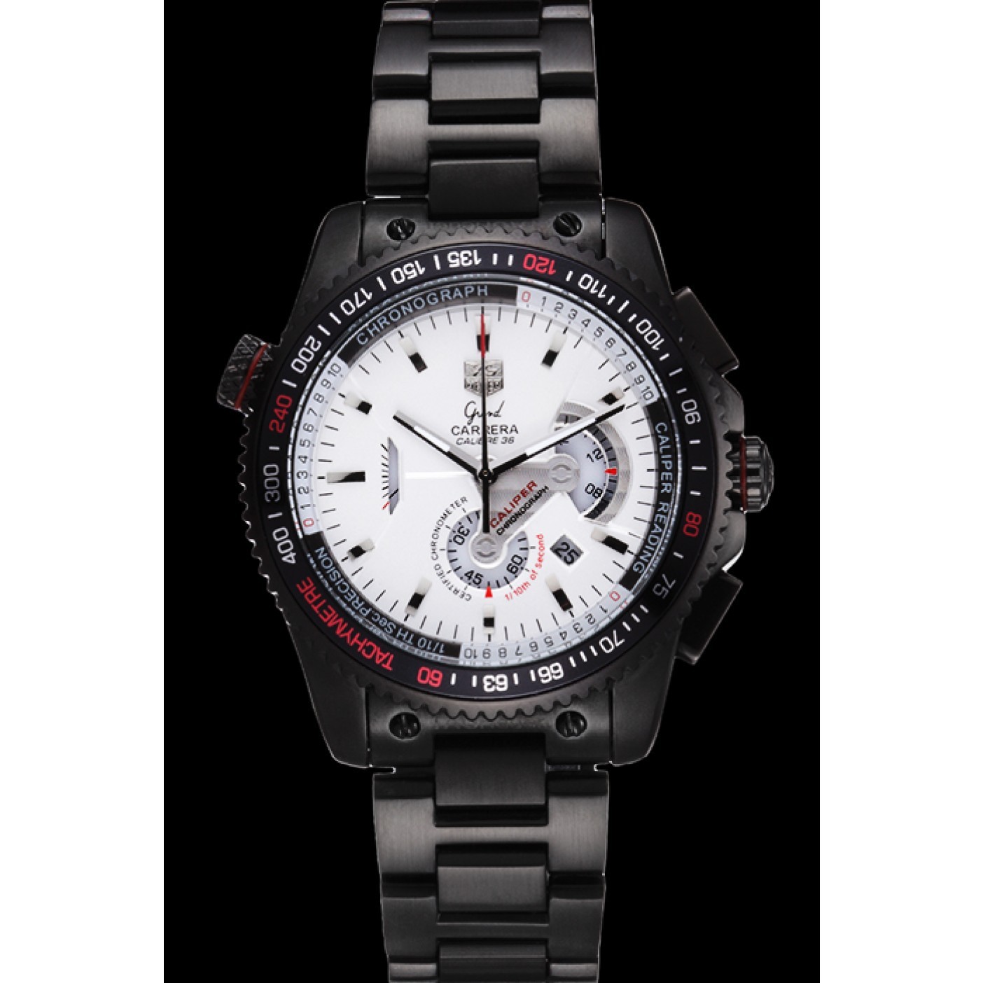 MiroTime Tag Heuer Carrera Black Stainless Steel Case White Dial 98242