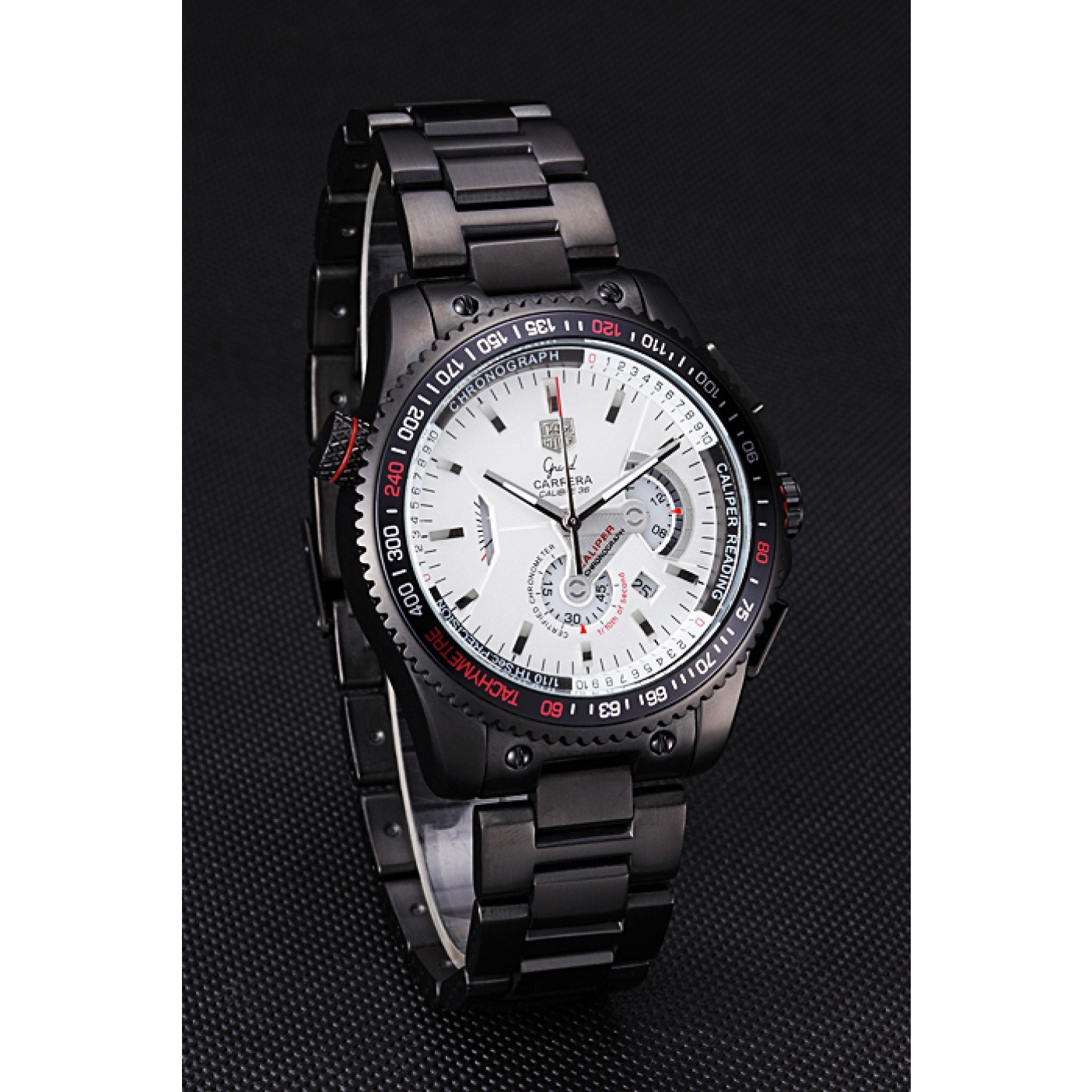 MiroTime Tag Heuer Carrera Black Stainless Steel Case White Dial 98242